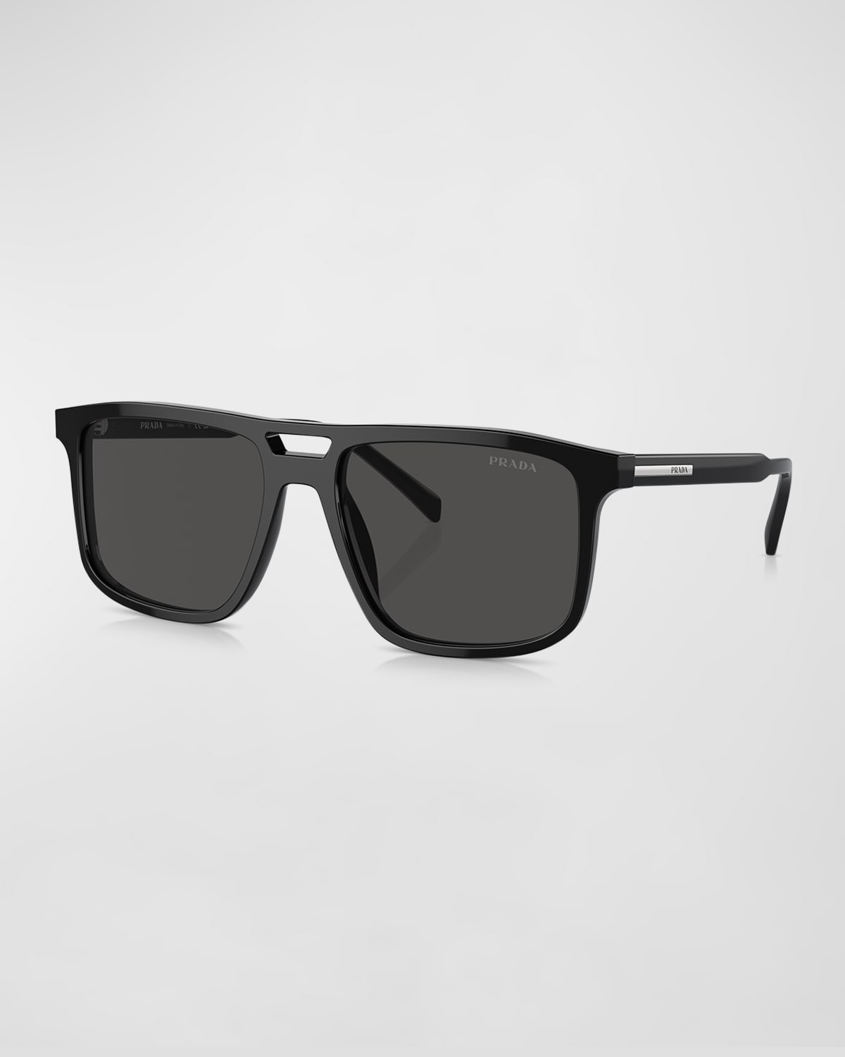 Prada Men's Double-bridge Acetate Rectangle Sunglasses In Black
