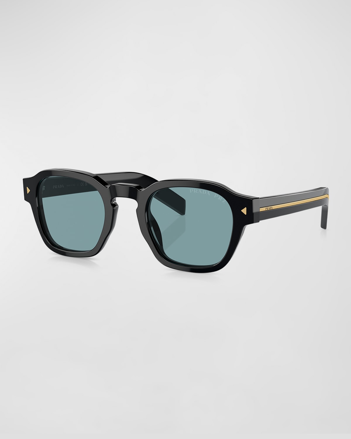 Shop Prada Men's Polarized Acetate Round Sunglasses In Black