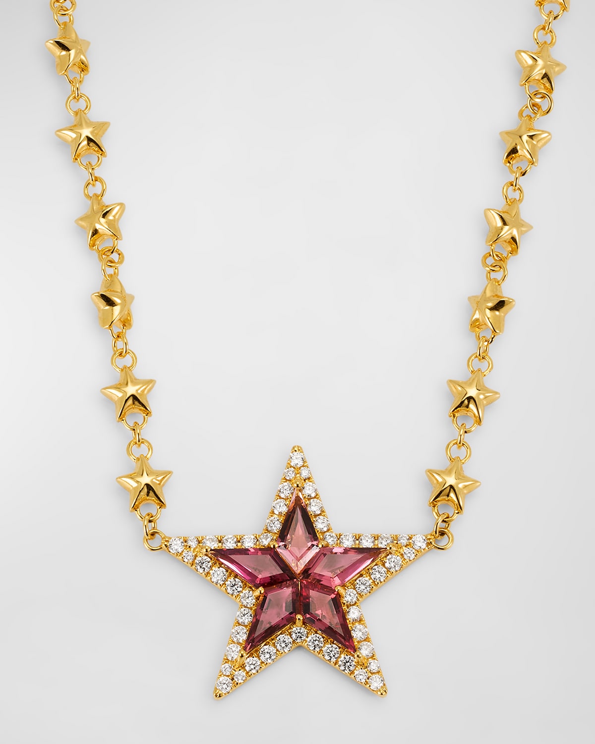 18k Yellow Gold Pink Tourmaline Star Necklace