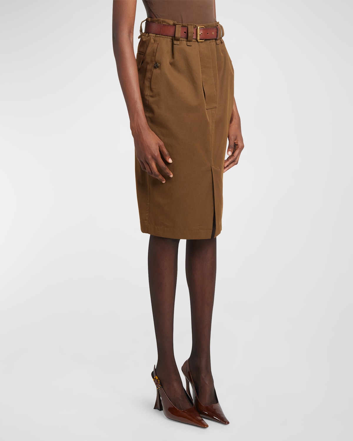 Saharienne Belted Pleated Pencil Skirt