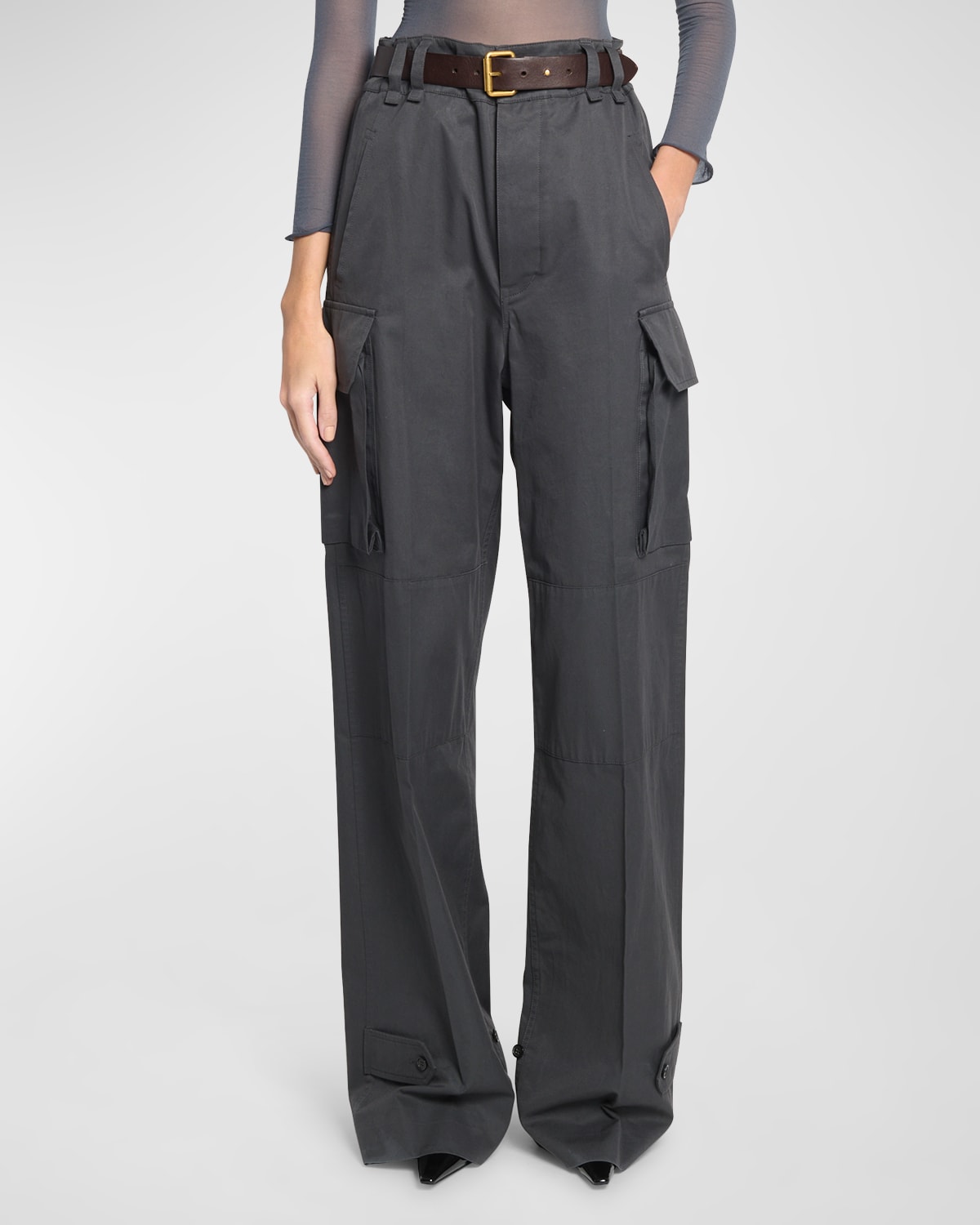 Wide-Leg Cargo Pants with Leather Belt