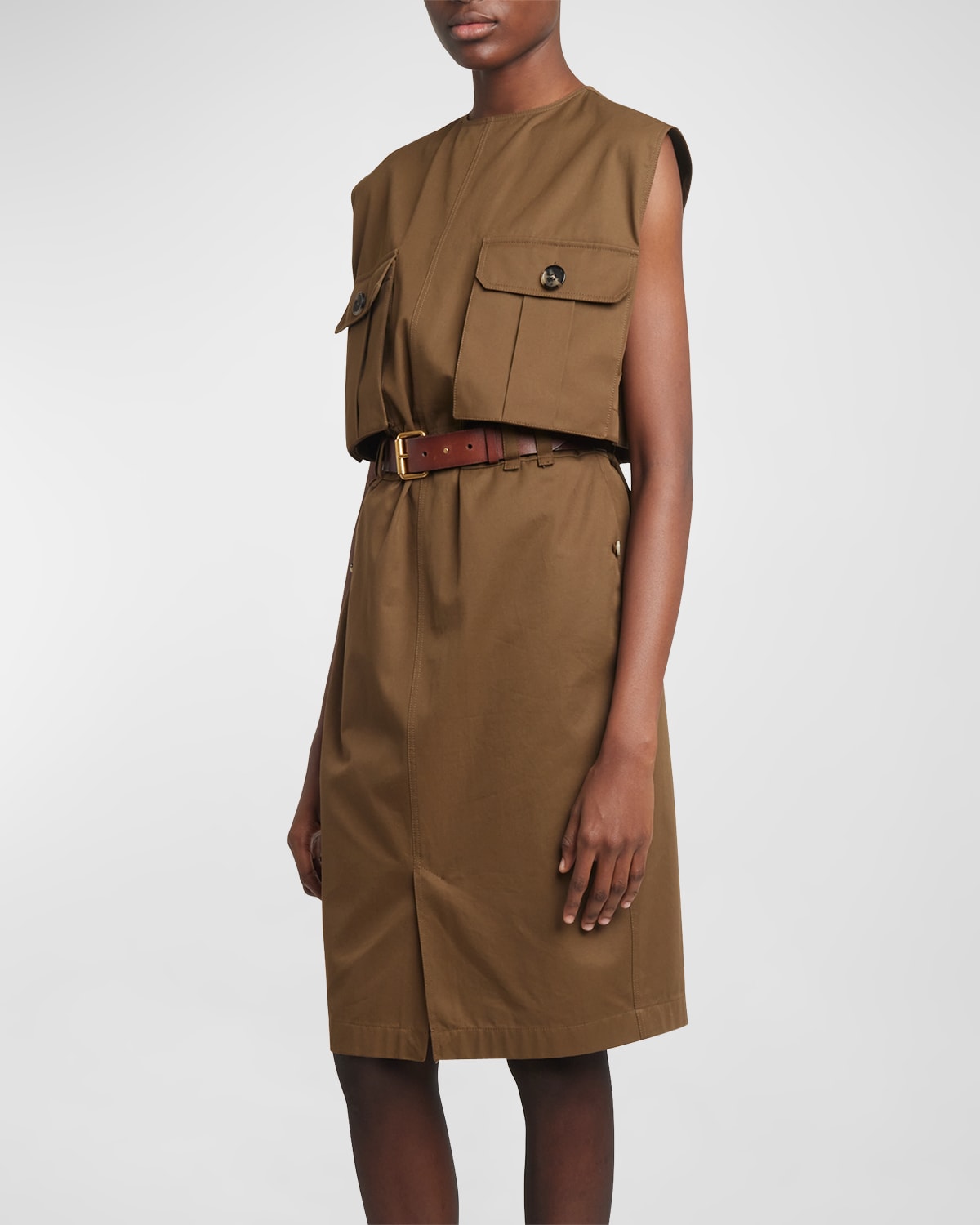 Saint Laurent Belted Button-front Shirtdress In Ebano
