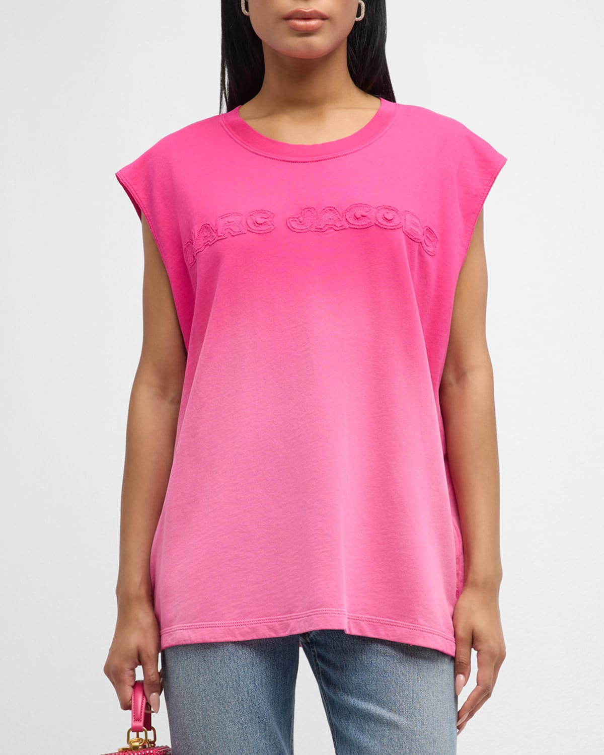 Marc Jacobs Grunge Spray Logo Muscle Tee In Hot Pink
