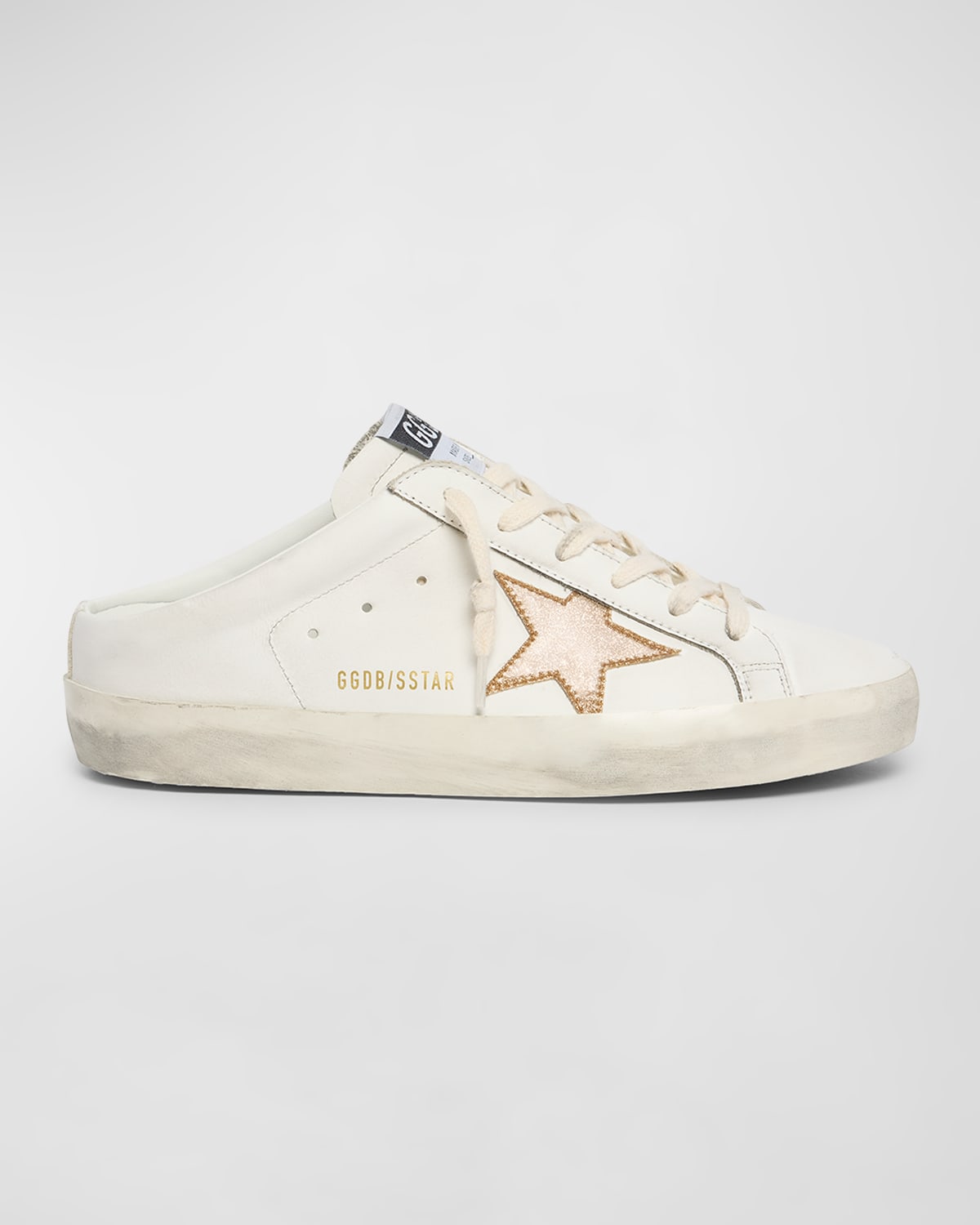 Golden Goose Sabot Mixed Leather Glitter Slide Sneakers In White Gold
