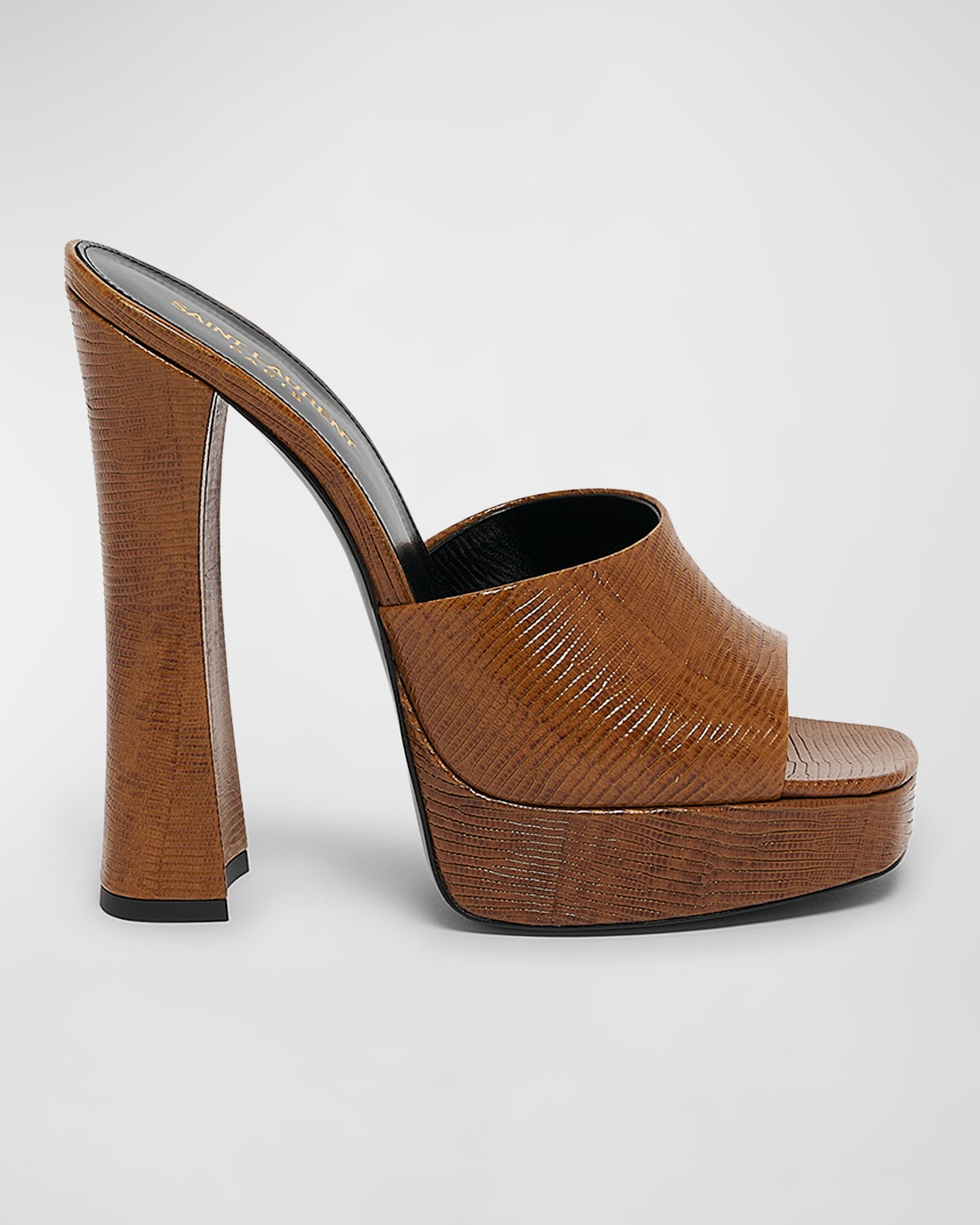 Shop Saint Laurent Boogie Embossed Platform Mule Sandals In Sahara Brown