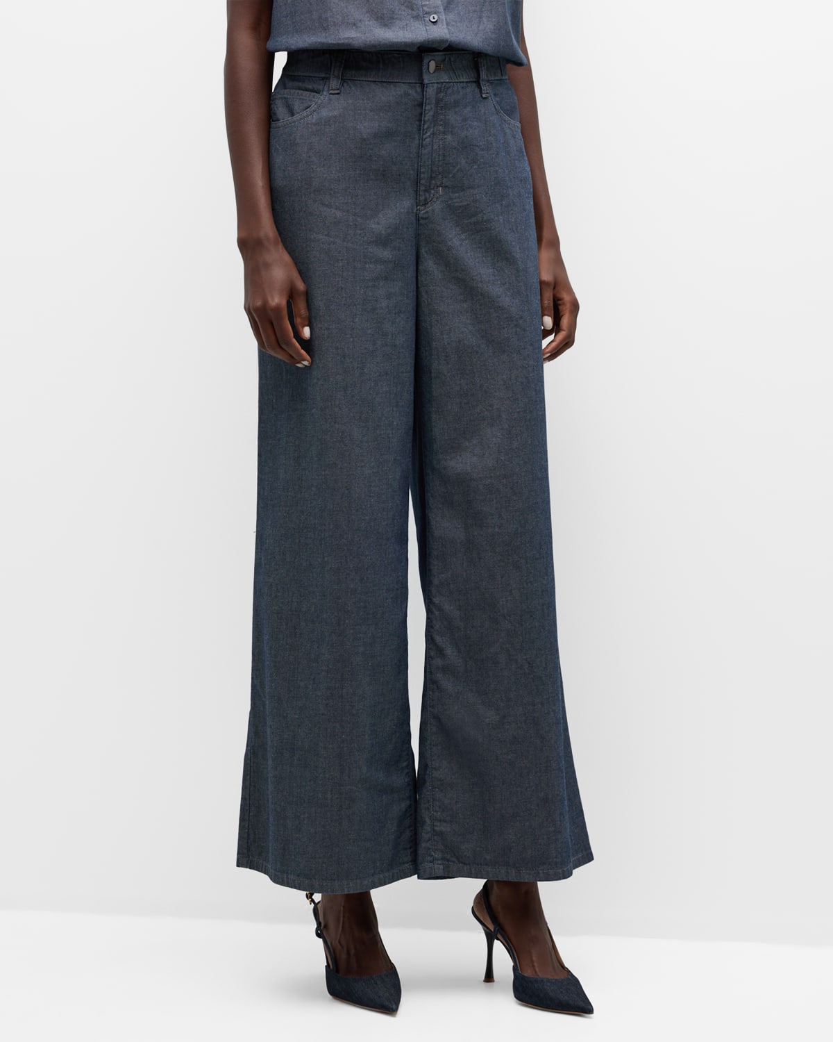Eileen Fisher Petite Wide-leg Organic Cotton Twill Jeans In Blue
