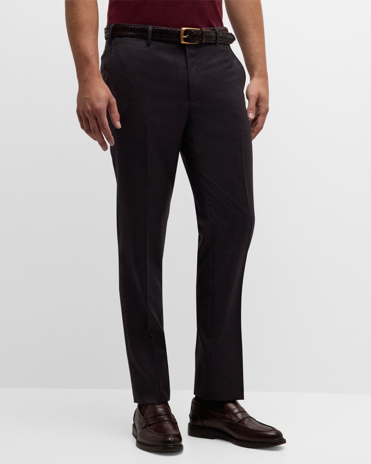 Giorgio Armani Men's Flat-front Wool Trousers In Black