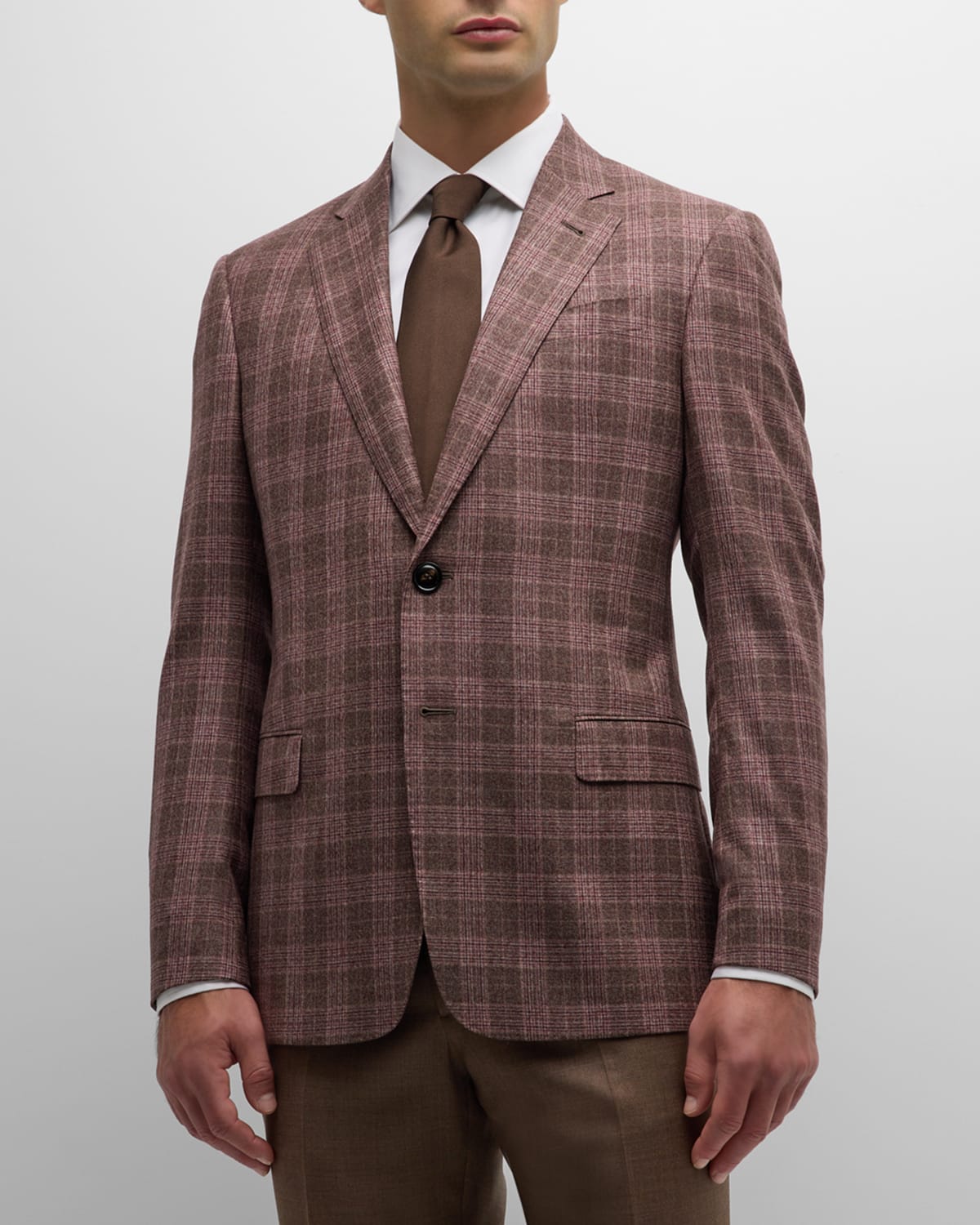 Giorgio Armani Men's Soft Wool-cashmere Plaid Sport Coat In Pink