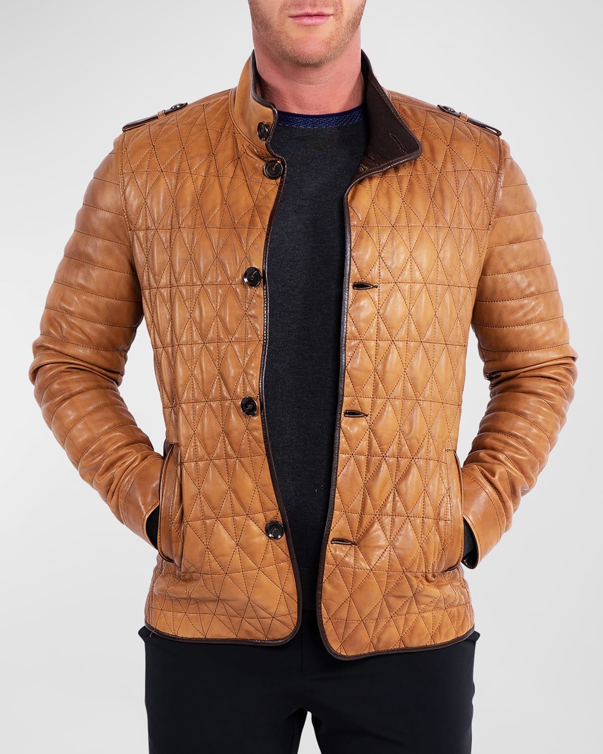 Maceoo Men's Leather Field Jacket In Brown
