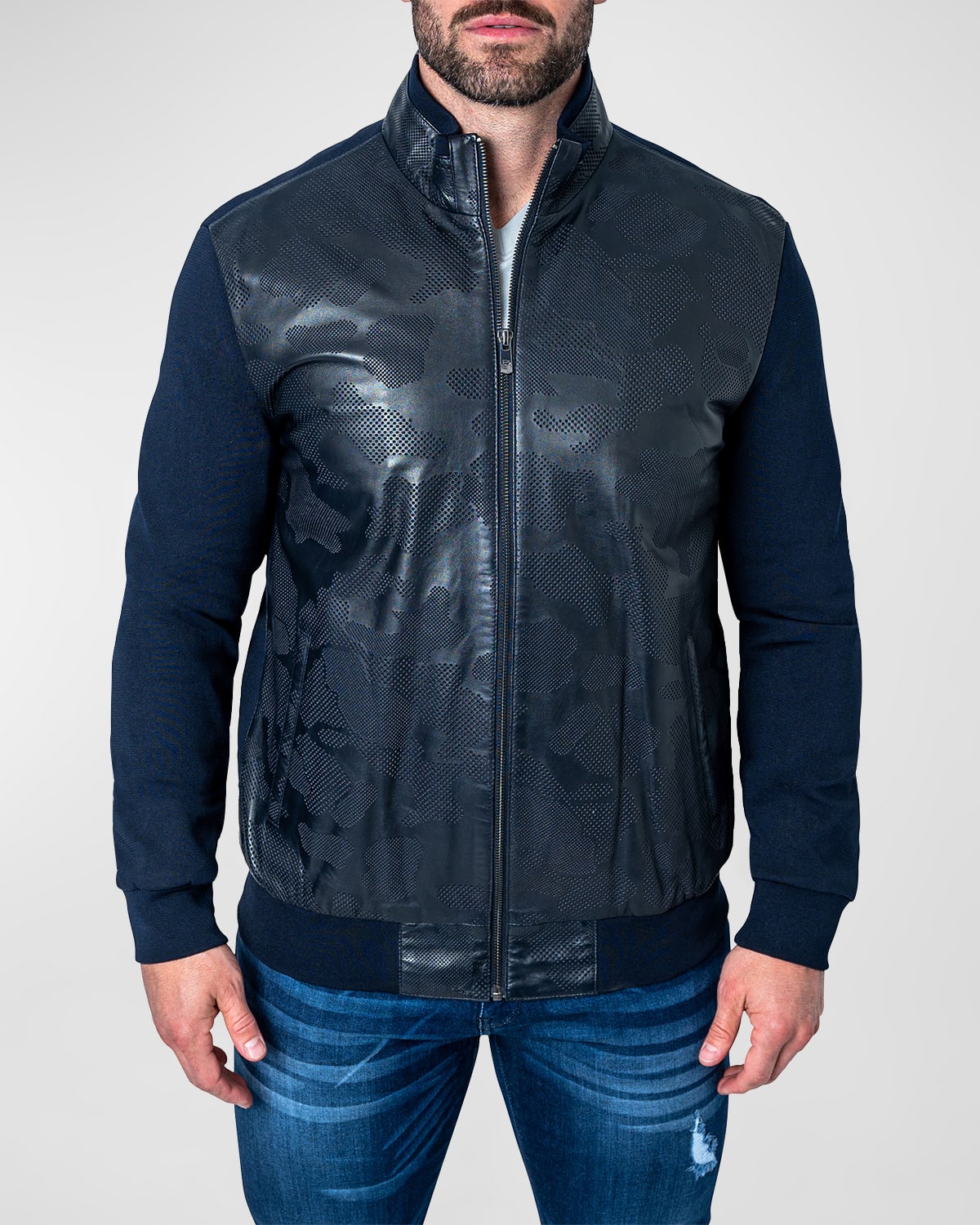Maceoo Map Blue Leather Blend Jacket In Blue