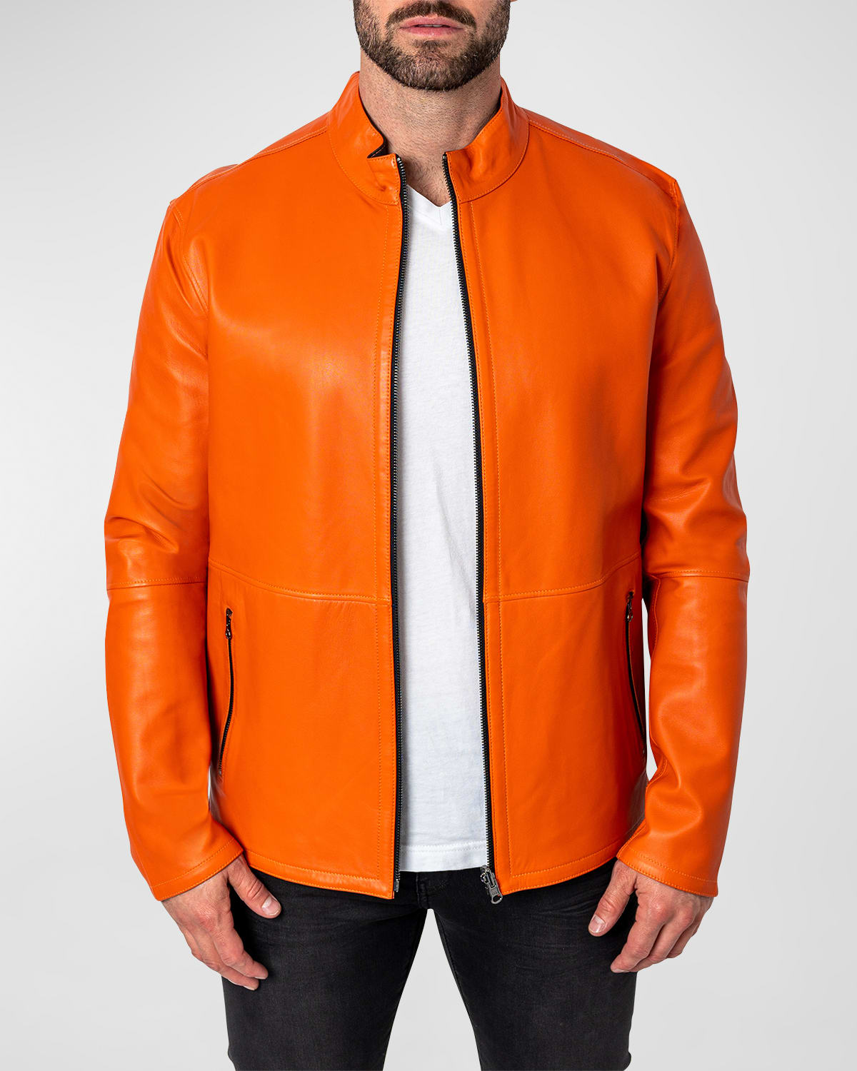 Maceoo Men's Leather Lab Jacket In Orange