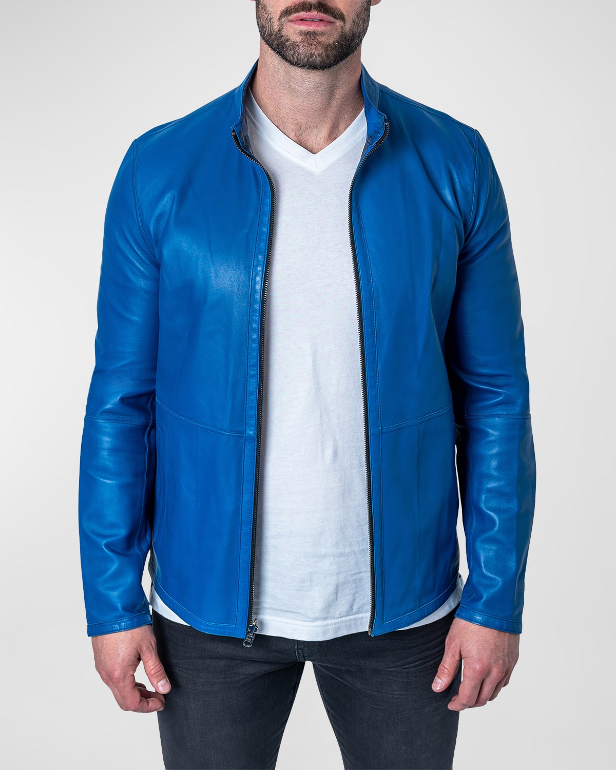 Maceoo Men's Reversible Leather Lab Jacket In Blue