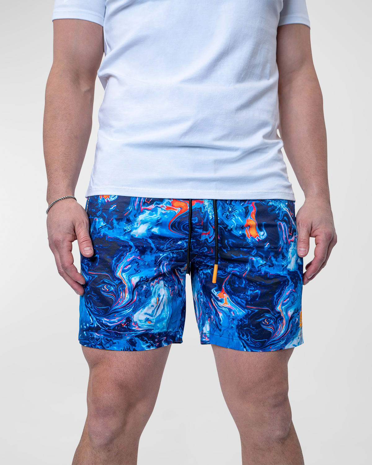 Maceoo Men's Lion Marbled Swim Shorts In Blue