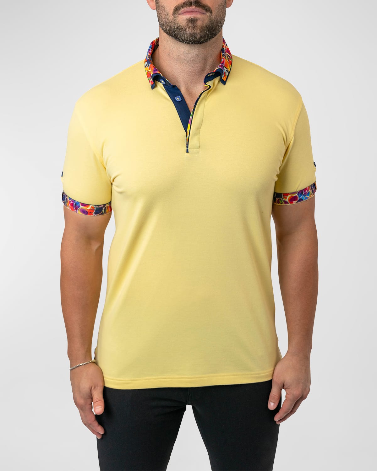Maceoo Men's Mozart Contrast-trim Polo Shirt In Yellow