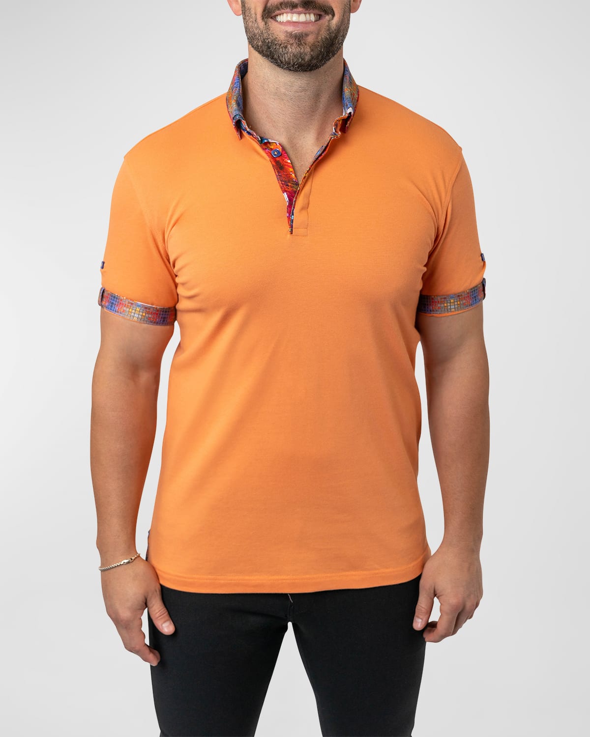 Maceoo Men's Mozart Contrast-trim Polo Shirt In Orange