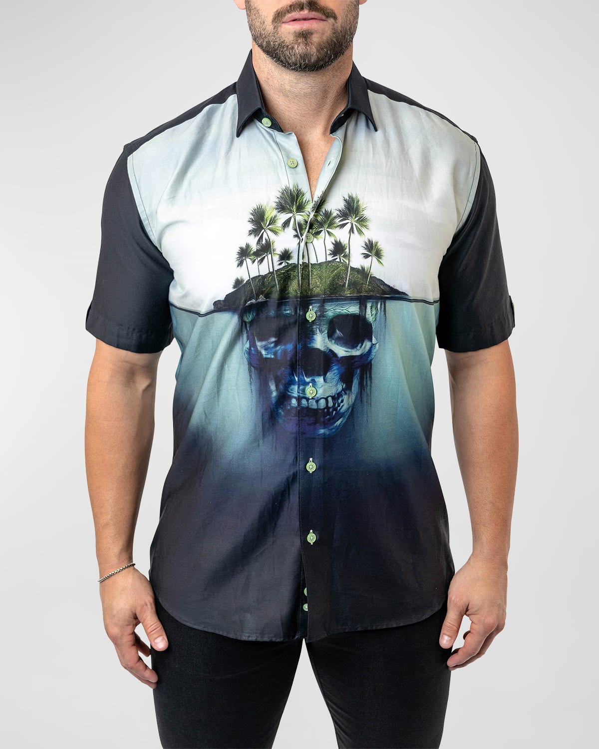 Shop Maceoo Men's Galileo Skulls Land Sport Shirt In Black