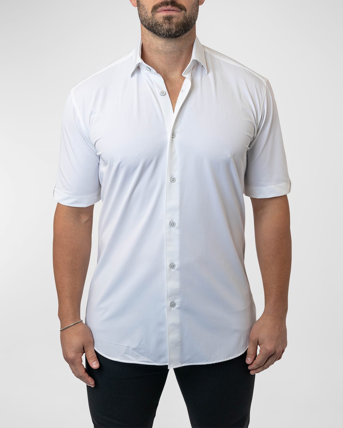 Maceoo Galileo Stretchcore Short Sleeve Performance Button-up Shirt In White