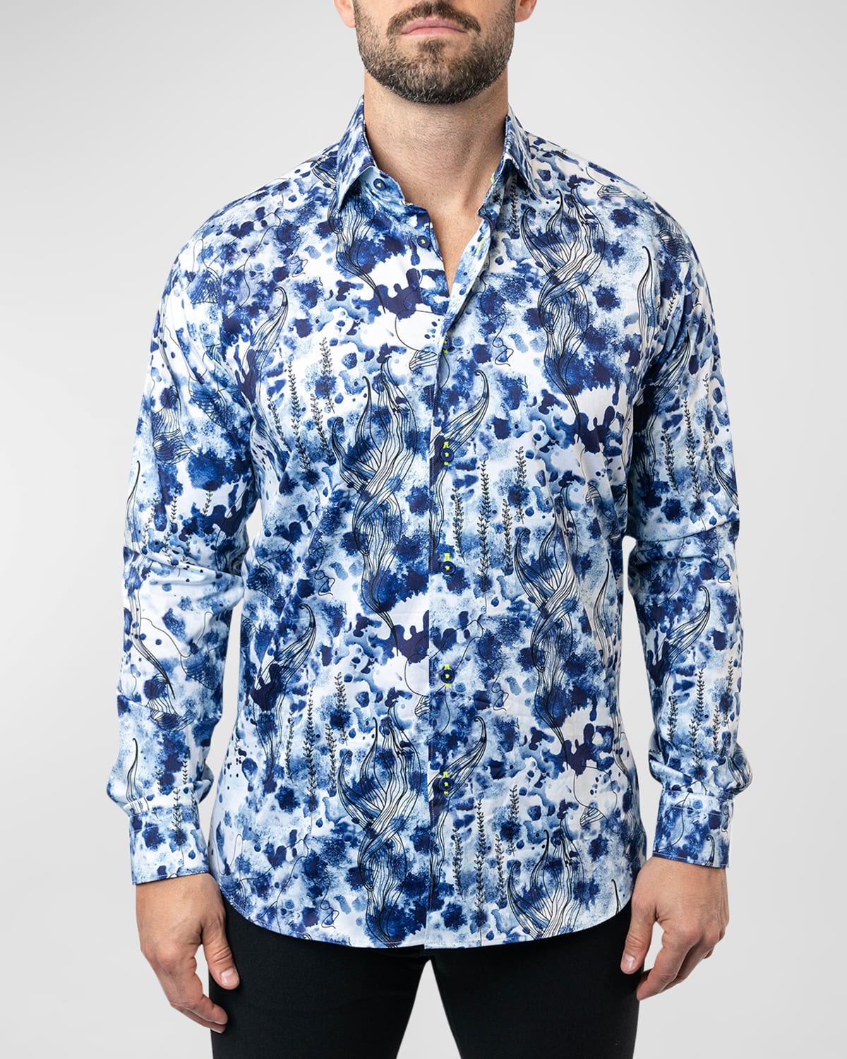 Maceoo Fibonacci Atlantis Blue Egyptian Cotton Button-up Shirt In Blue