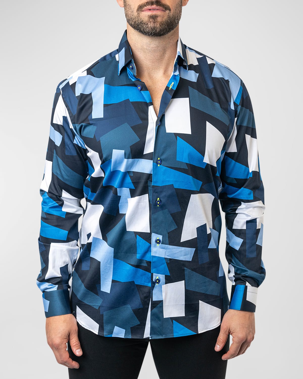 Shop Maceoo Men's Fibonacci Retro Blocks Dress Shirt In Blue