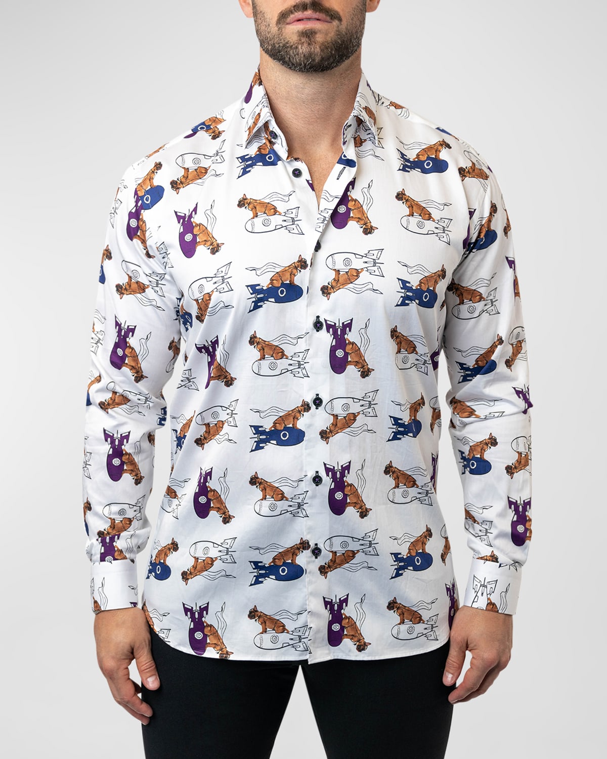 Shop Maceoo Men's Fibonacci Rocket Dog Dress Shirt In White