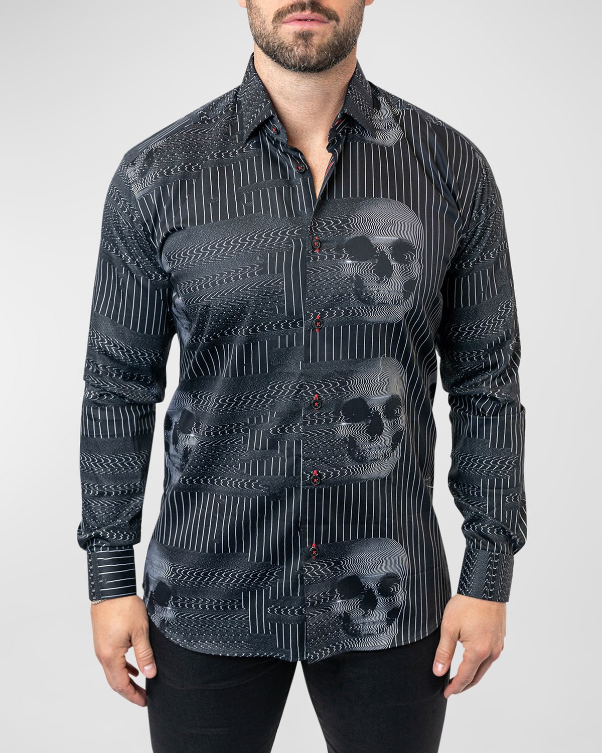 Shop Maceoo Men's Fibonacci Skull Ghost Dress Shirt In Black