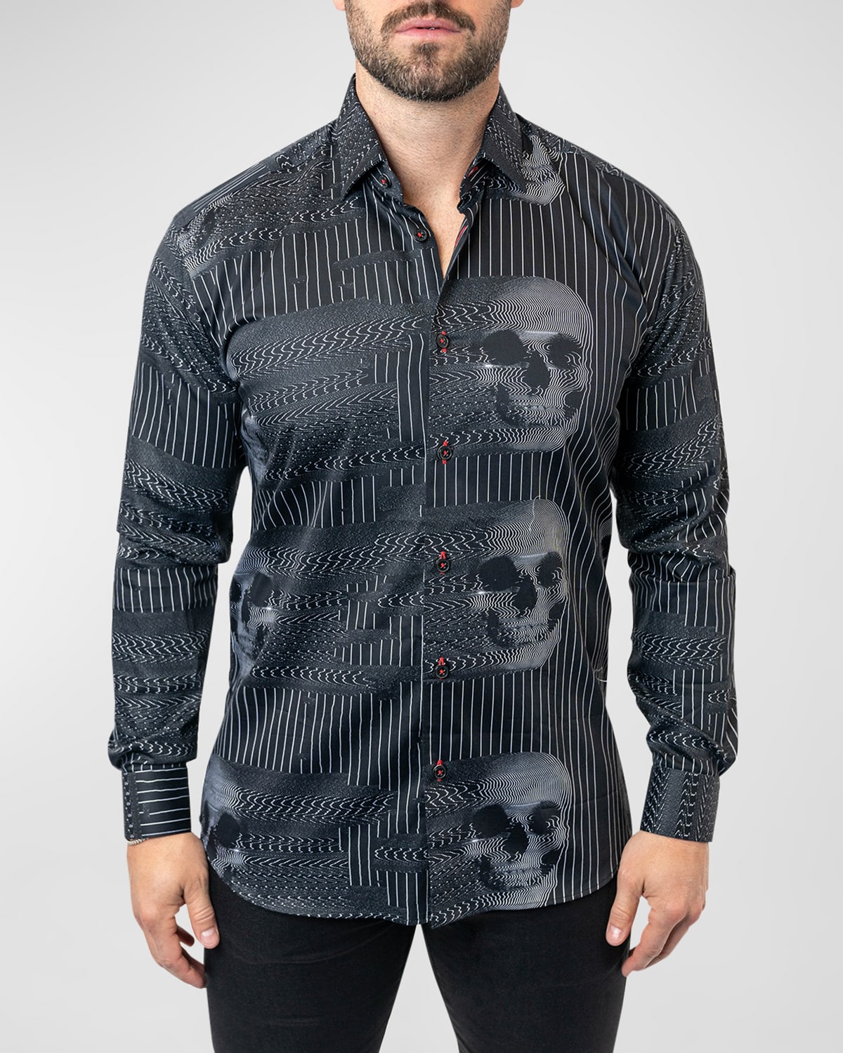 Maceoo Fibonacci Skulls Ghost Contemporary Fit Button-up Shirt In Black