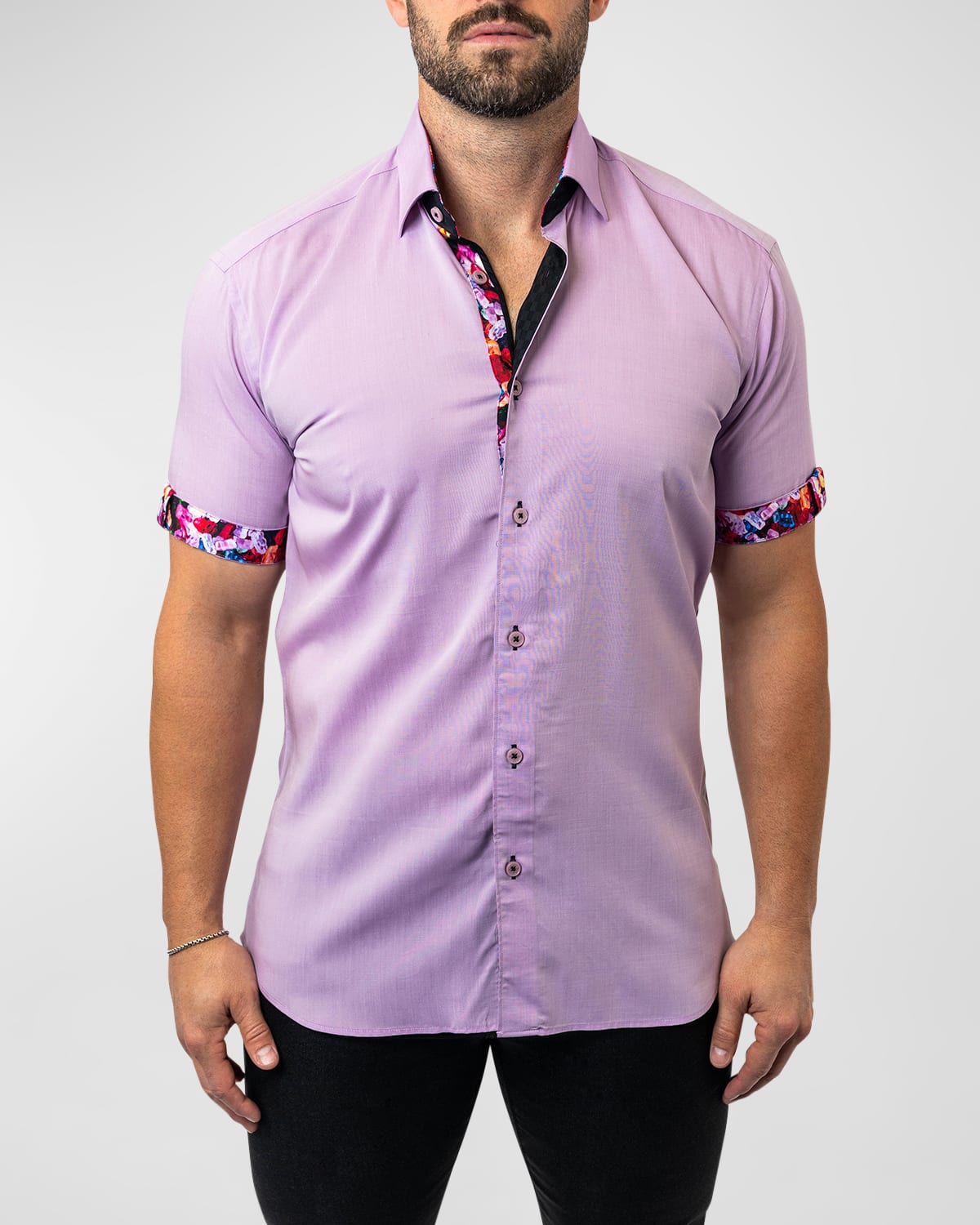 Shop Maceoo Men's Galileo Contrast-trim Sport Shirt In Purple