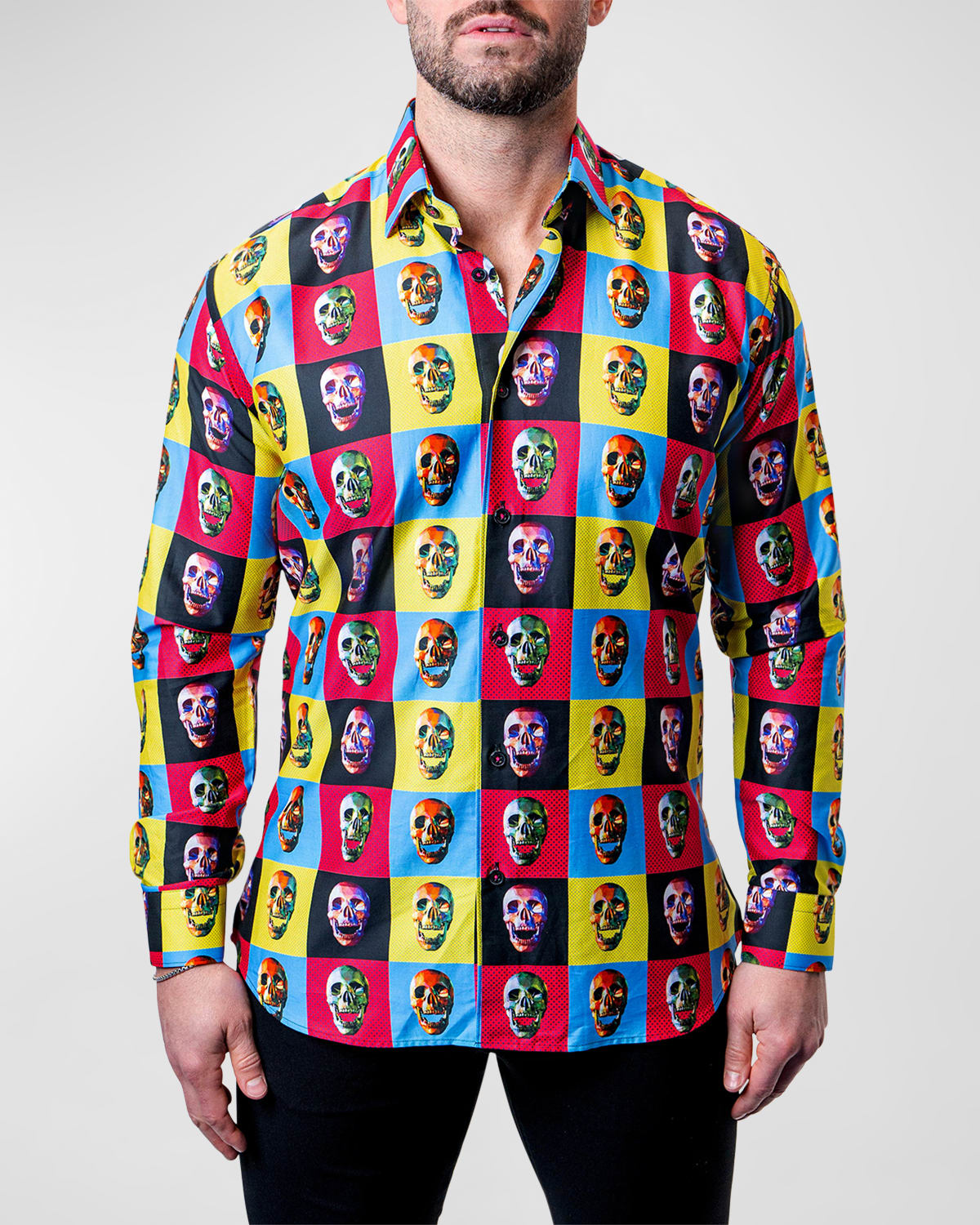 Shop Maceoo Men's Fibonacci Skulls Dress Shirt In Multi