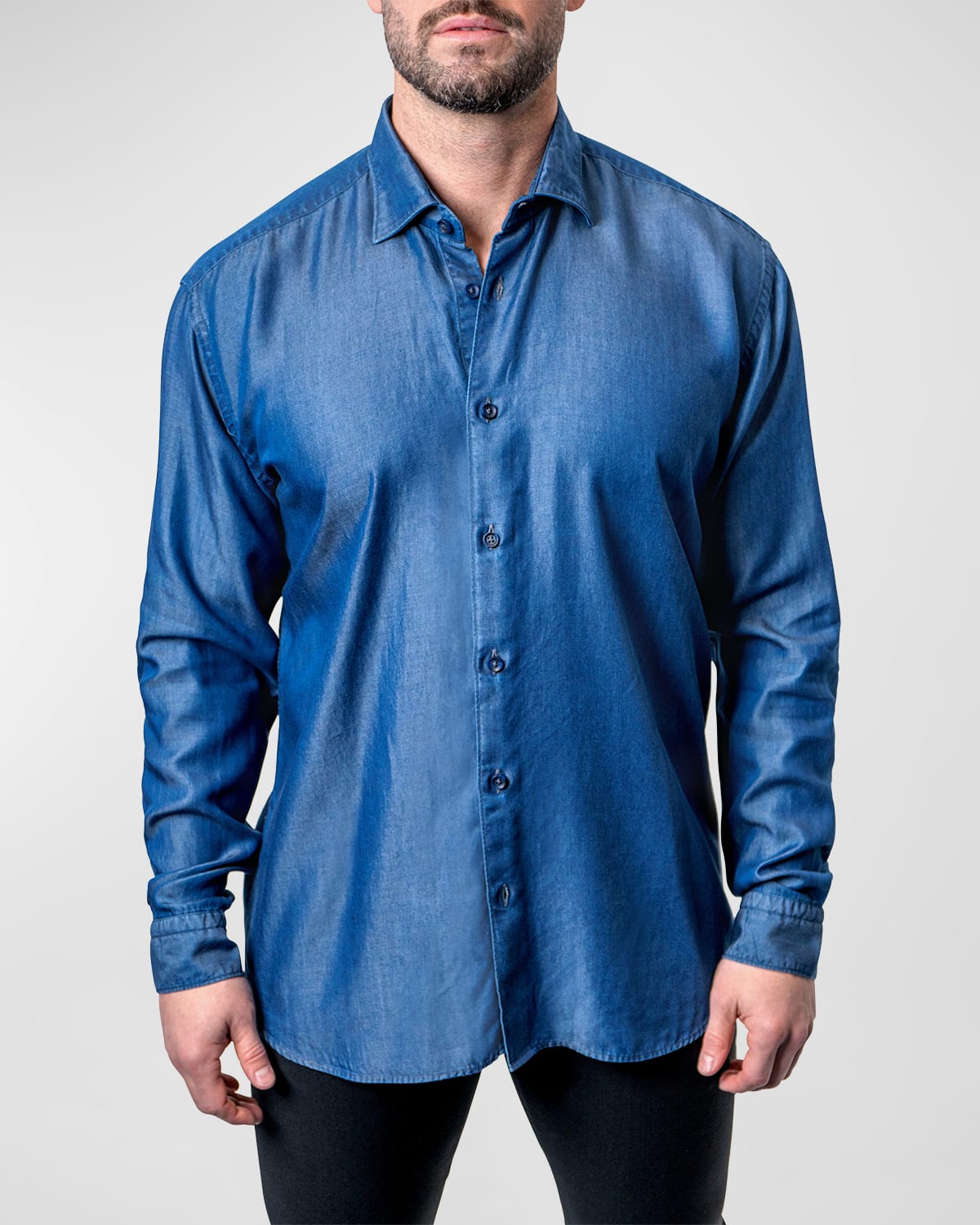 Shop Maceoo Men's Fibonacci Shiny Denim Dress Shirt In Blue