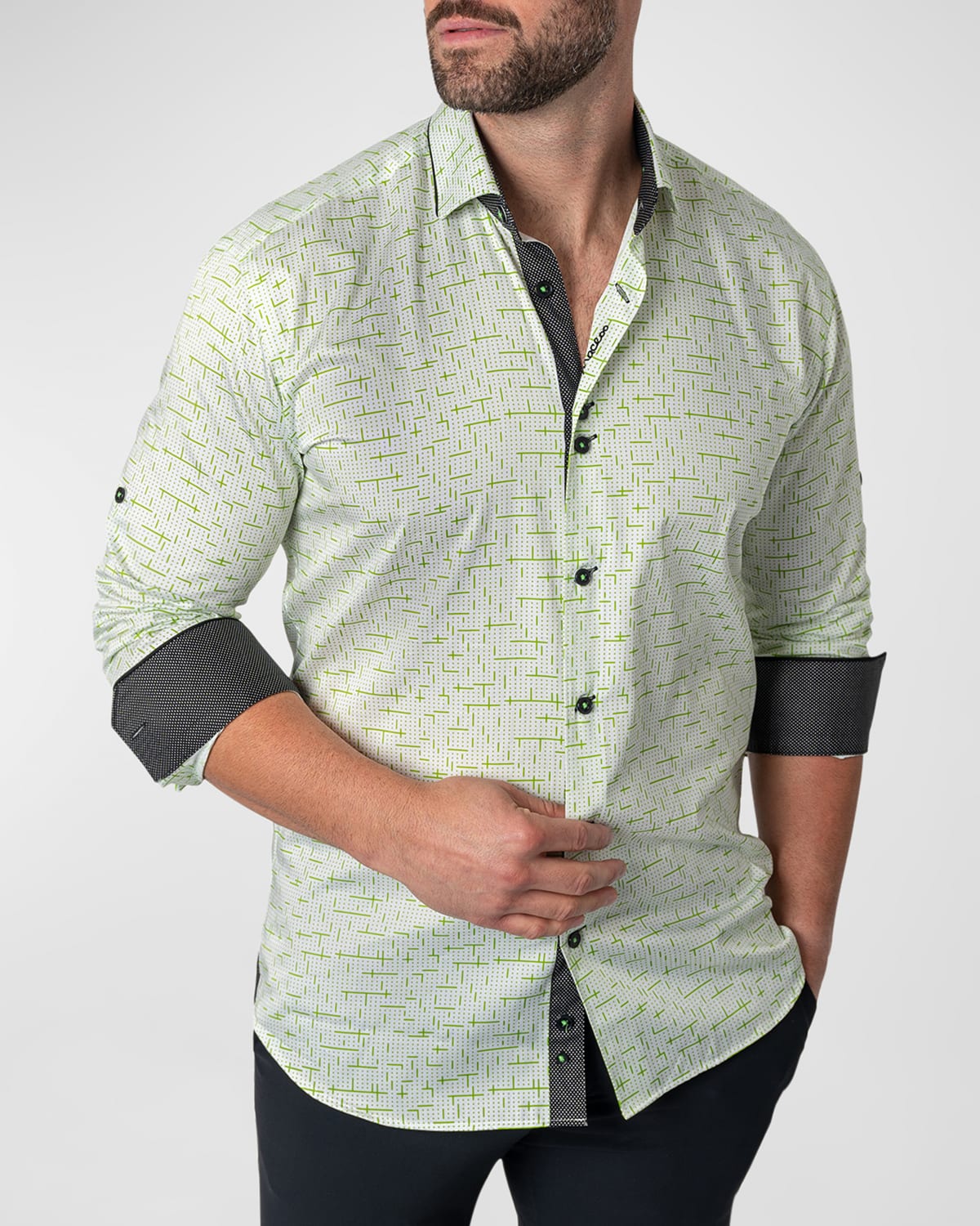 Men's Contrast-Reverse Patterned Dress Shirt