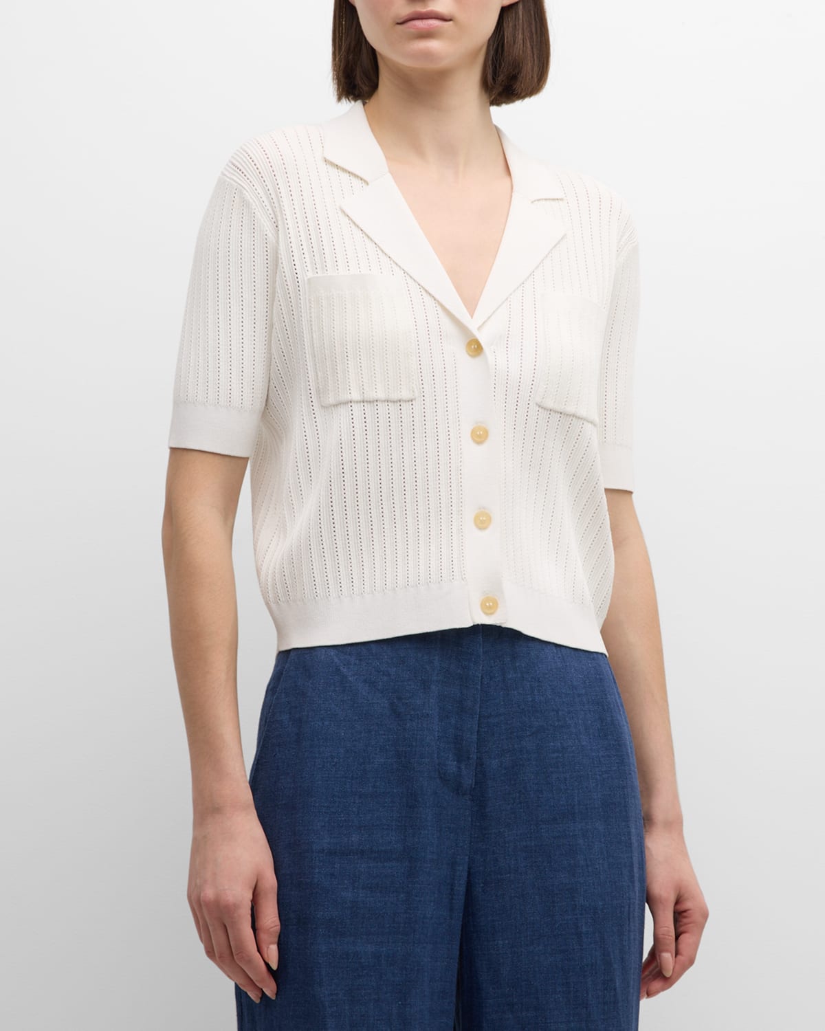 Argent Ribbed Pointelle-knit Button-down Shirt In Ivory