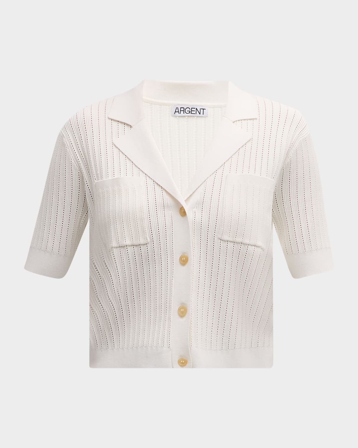 Argent Ribbed Pointelle-knit Button-down Shirt In Ivory