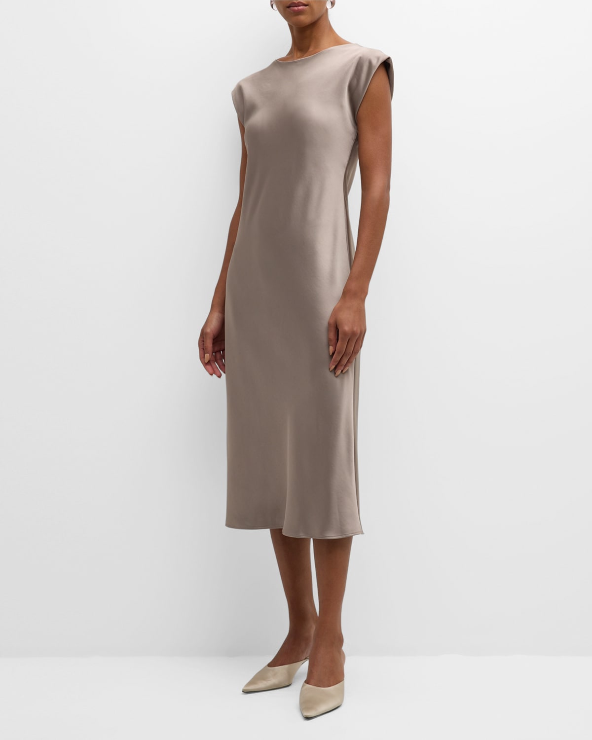 Aquile Cap-Sleeve Satin Midi Dress