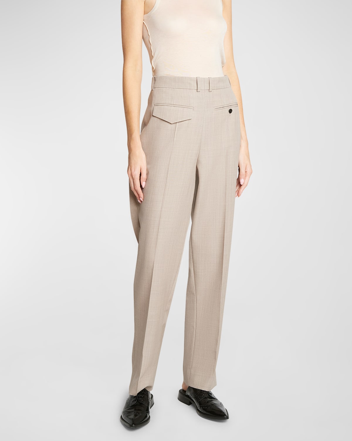 High-Rise Reverse Front Straight-Leg Trousers