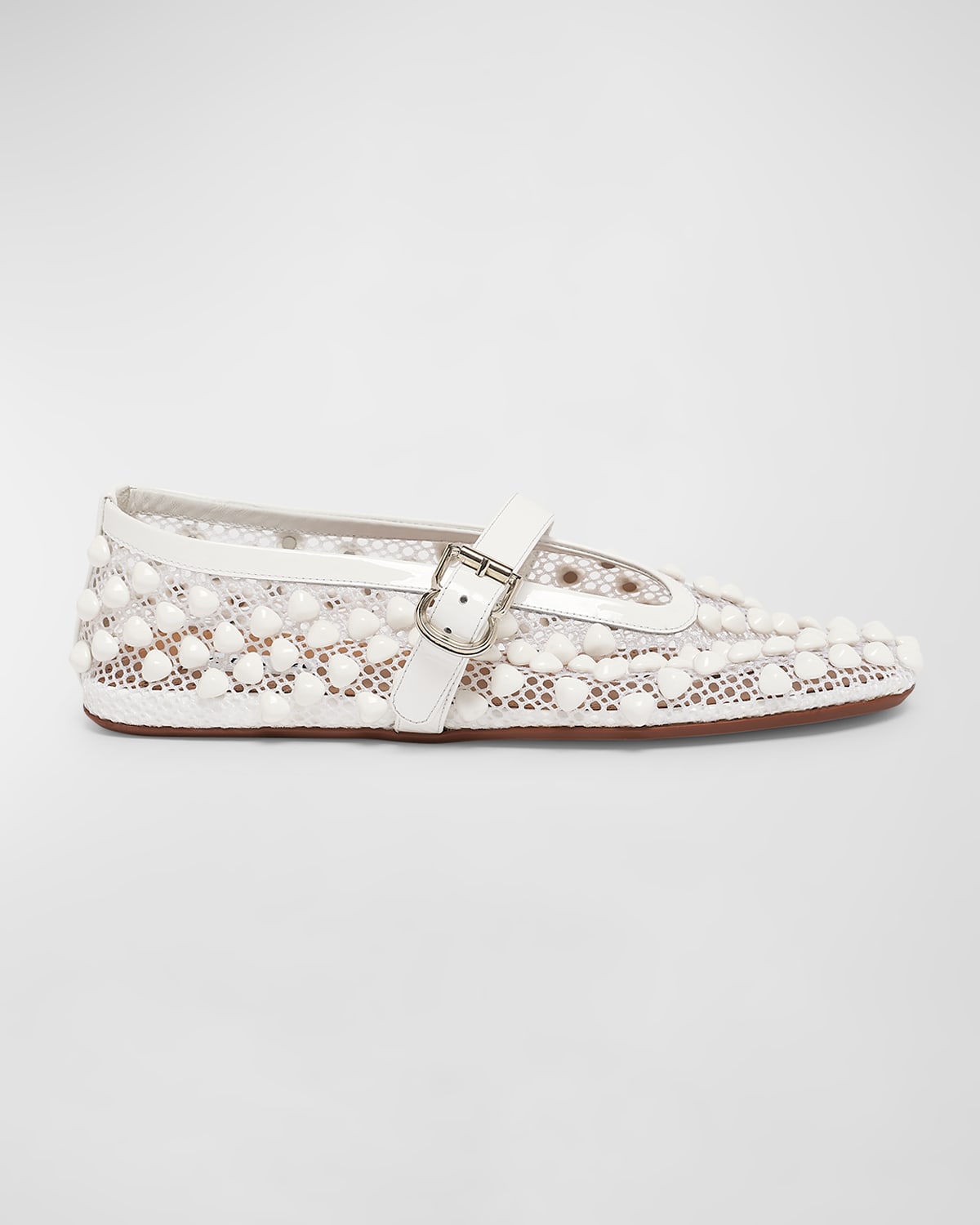 Shop Alaïa Beaded Net Mary Jane Ballerina Flats In Blanc