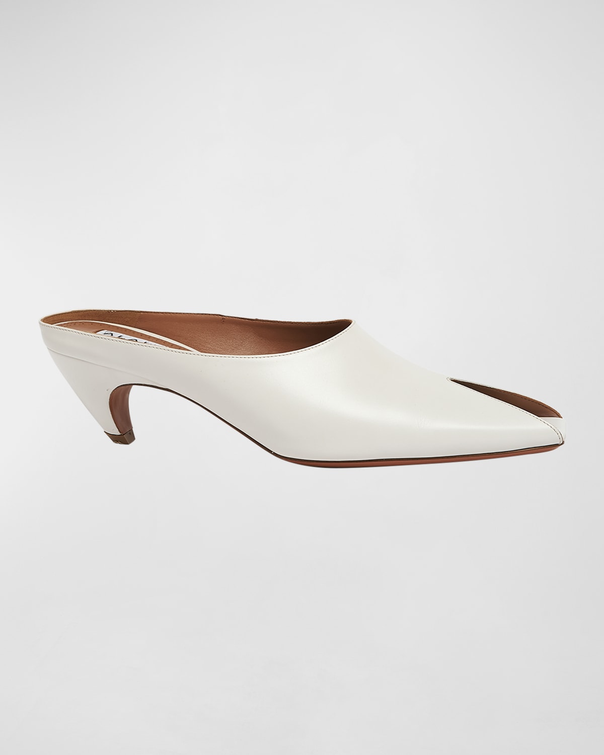 Alaïa Leather Peep-toe Kitten Mules In Blanc Casse