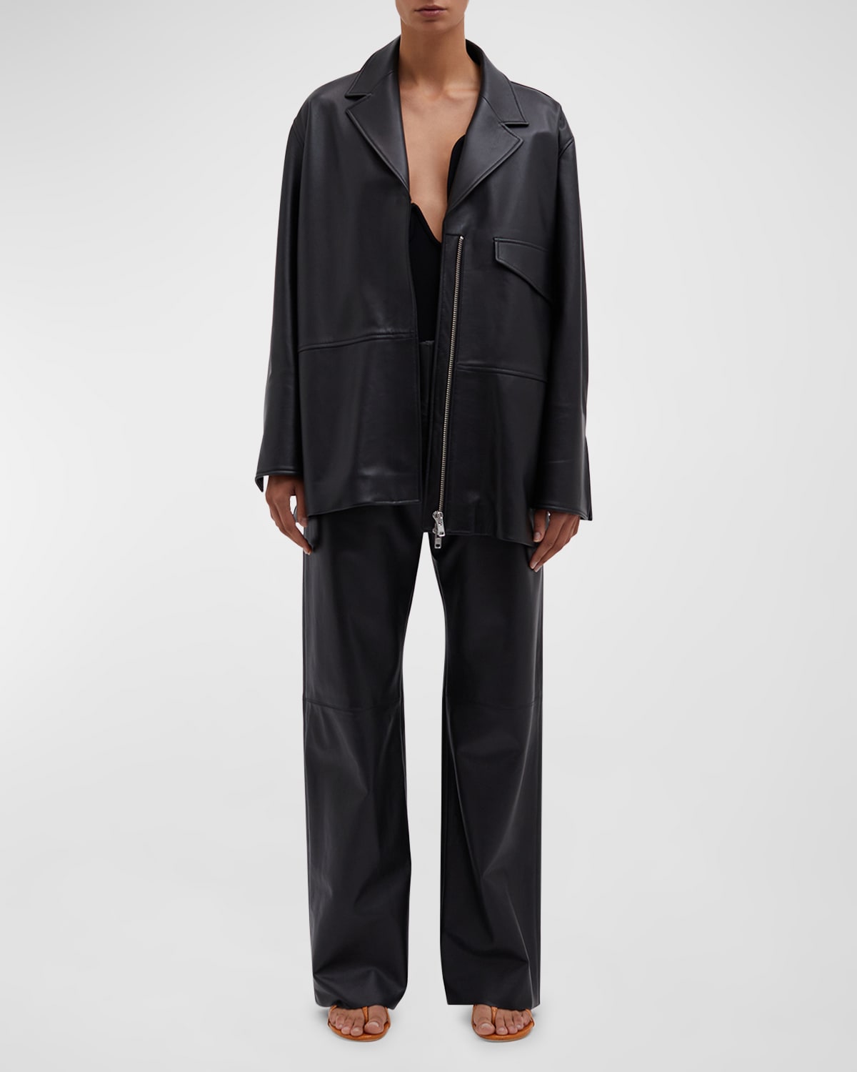 Charli Leather Zip-Front Jacket