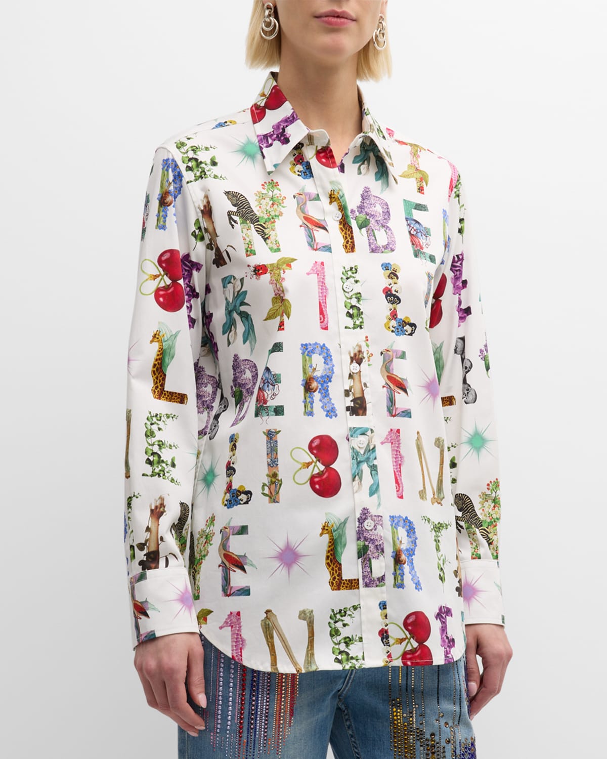 Libertine New Classic Button-front Shirt With Deco Letters In Whtmu