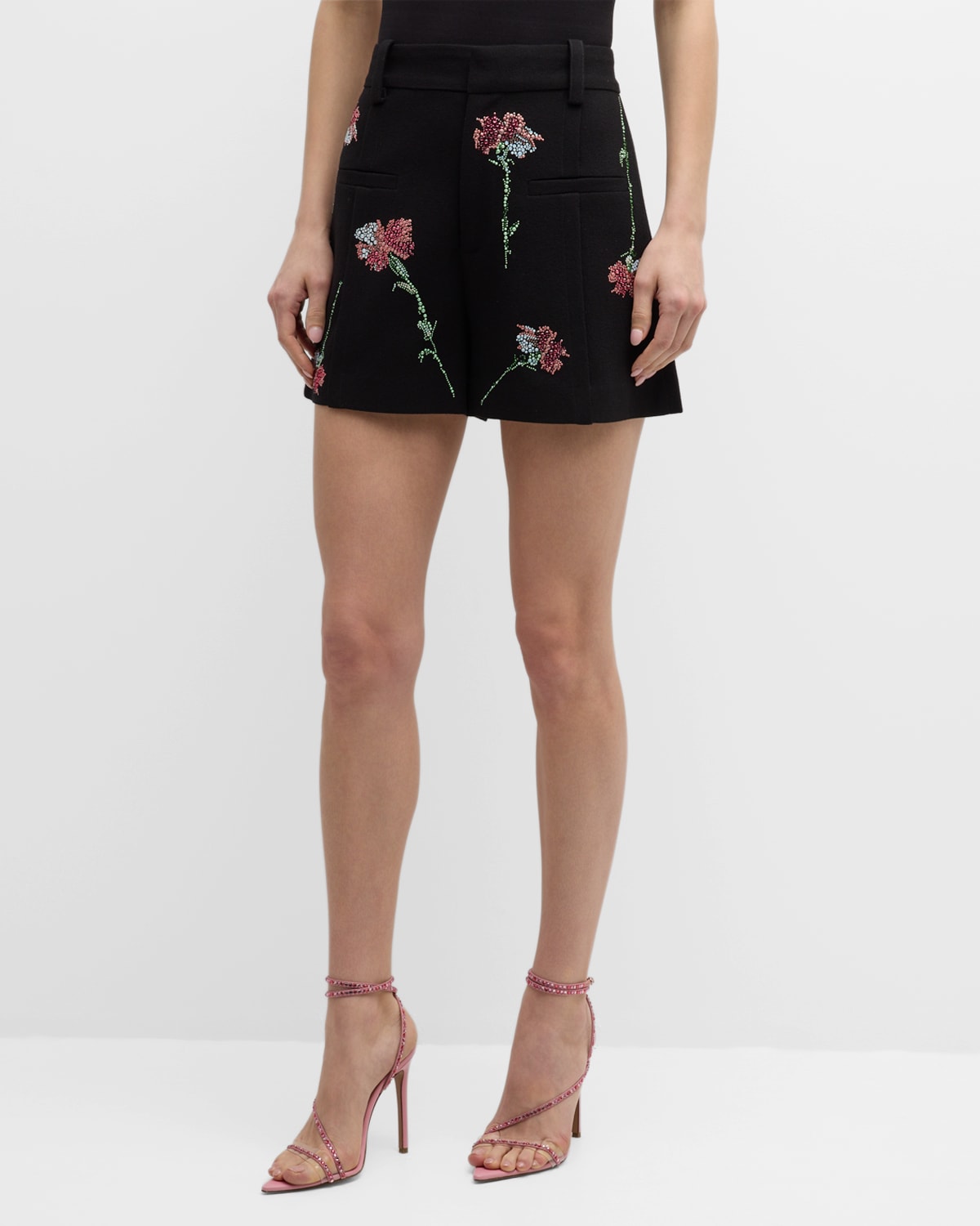 Libertine Cecil Tailored Shorts With Pink Carnation Crystal Embellishments In Black