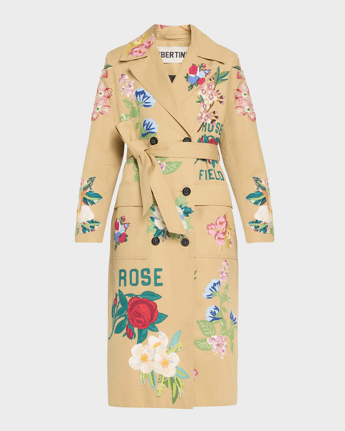 Hand Quilted Floral Trench Coat with Tie Belt
