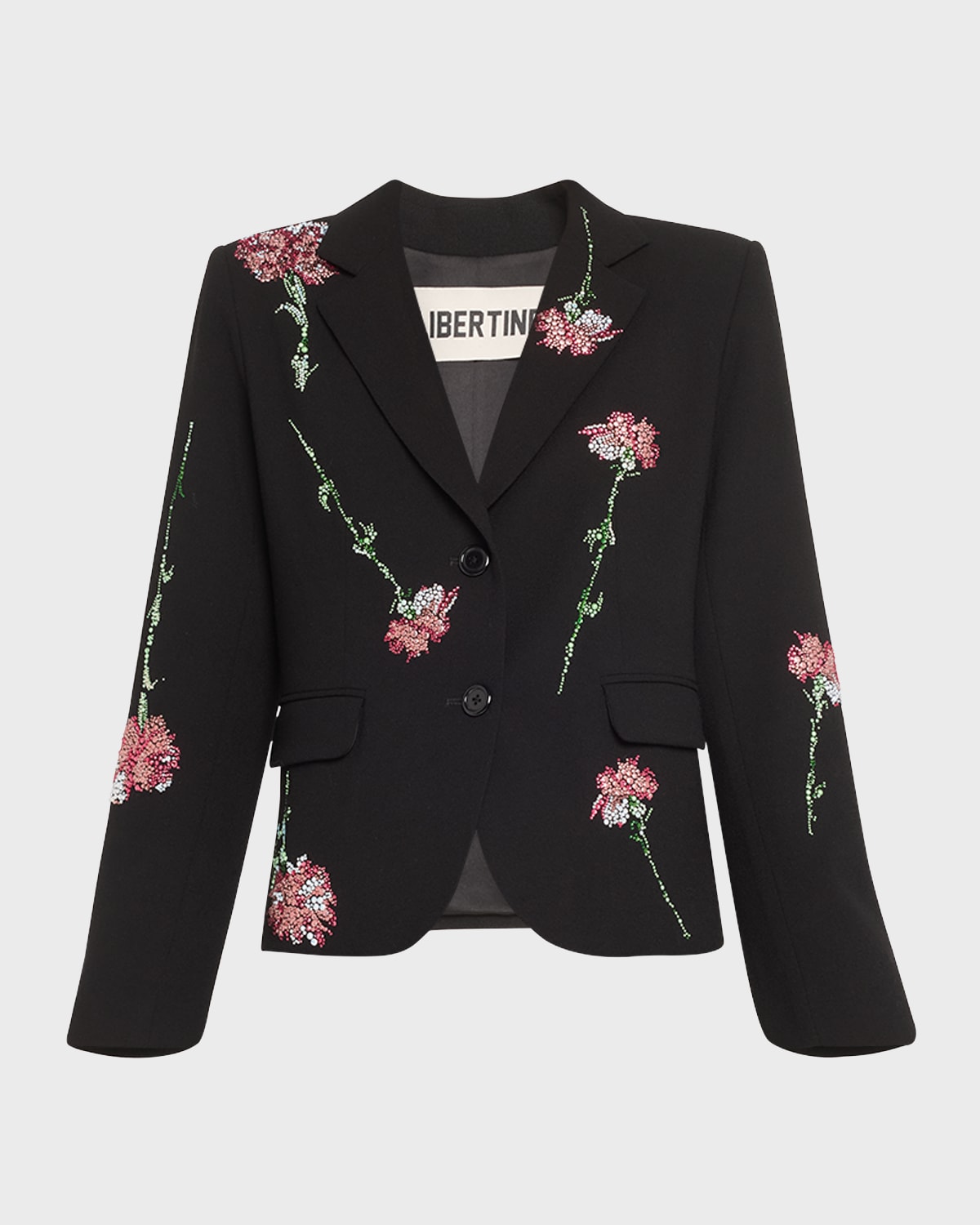 Libertine Cecil Short Blazer Jacket With Pink Carnation Crystal Embellishments In Black