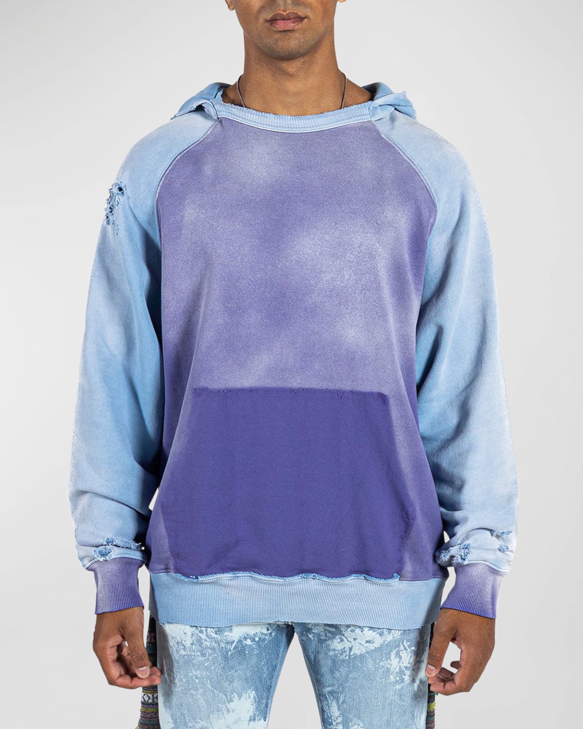 Alchemist Men's Throwback Faded Colorblock Hoodie In Corsican Blue Ca