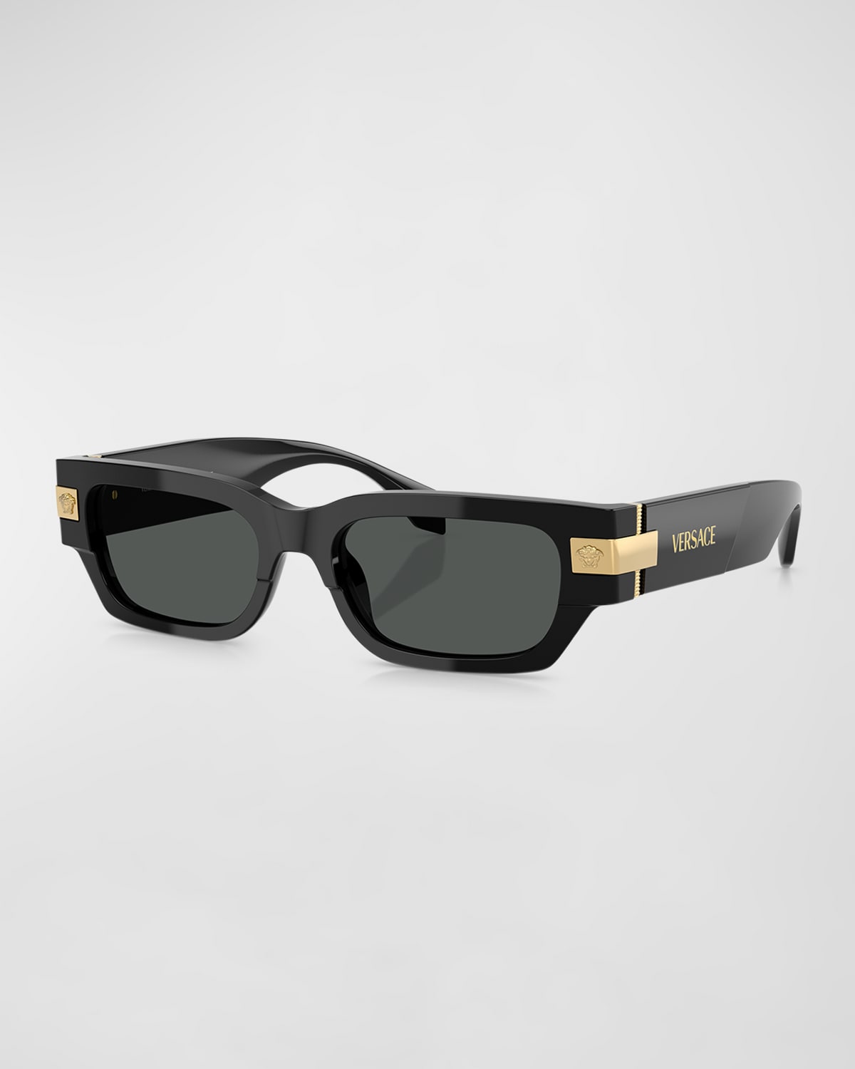 Shop Versace Men's Ve4465  Plaque Rectangle Sunglasses In Black