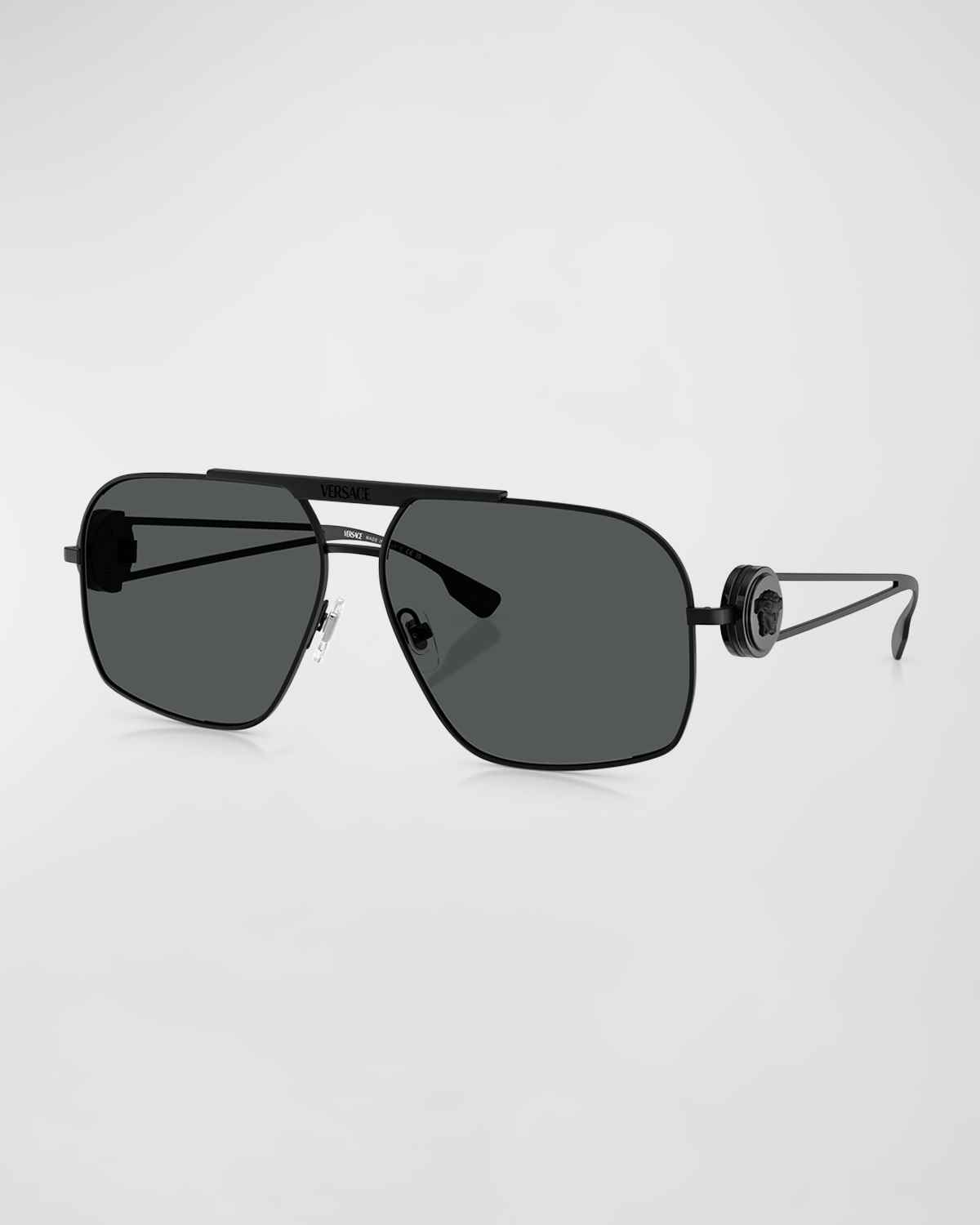 Shop Versace Men's Double-bridge Metal Aviator Sunglasses In Matte Black