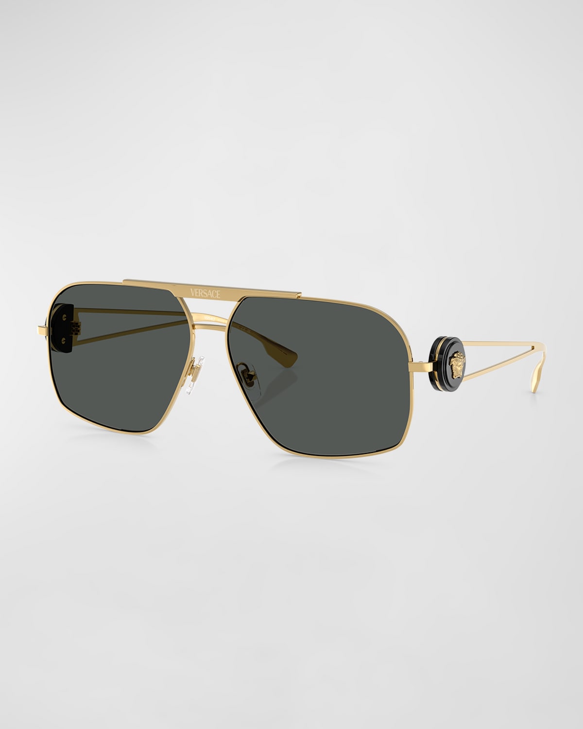 Shop Versace Men's Double-bridge Metal Aviator Sunglasses In Gold