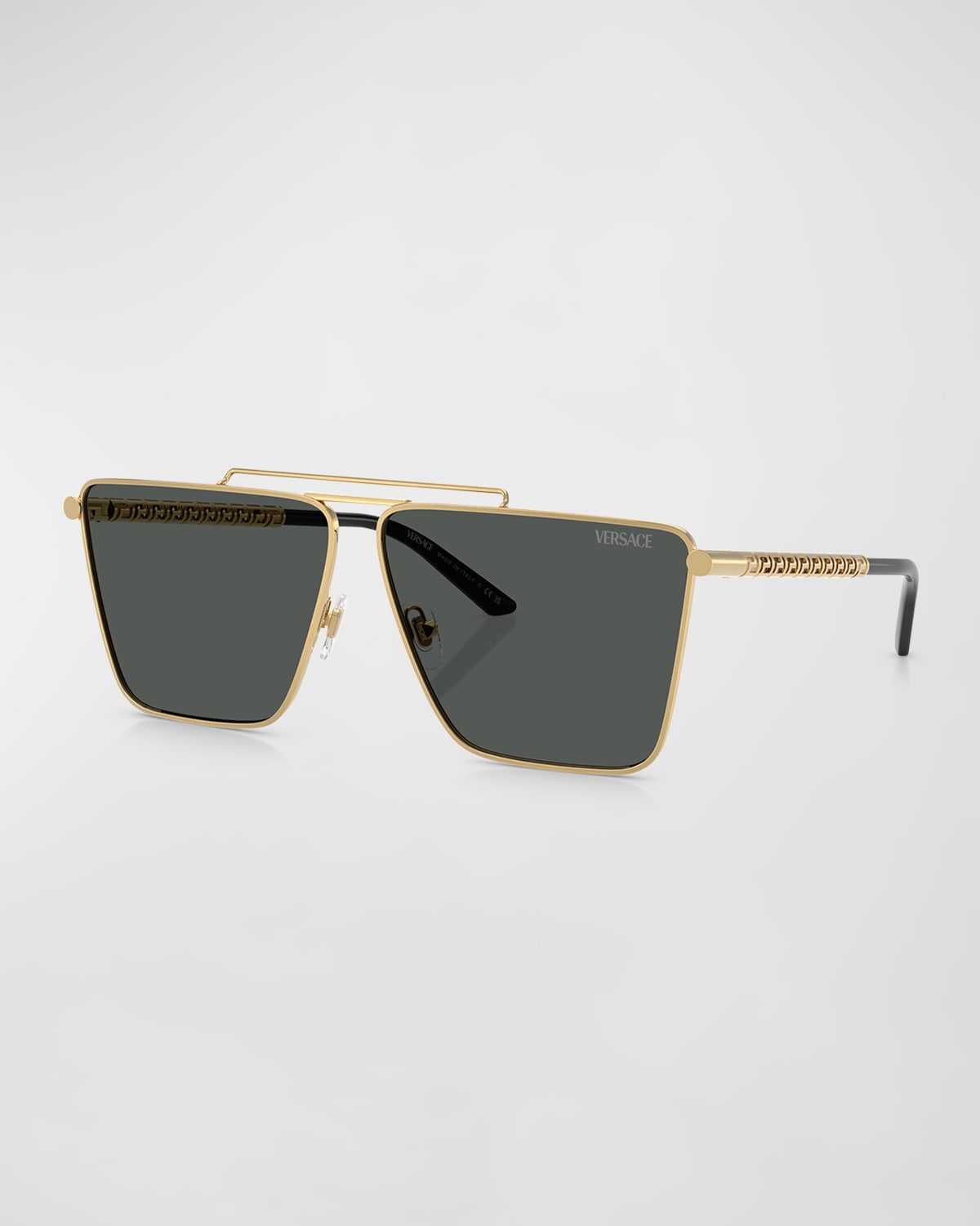 Shop Versace Men's Double-bridge Metal Square Sunglasses In Gold