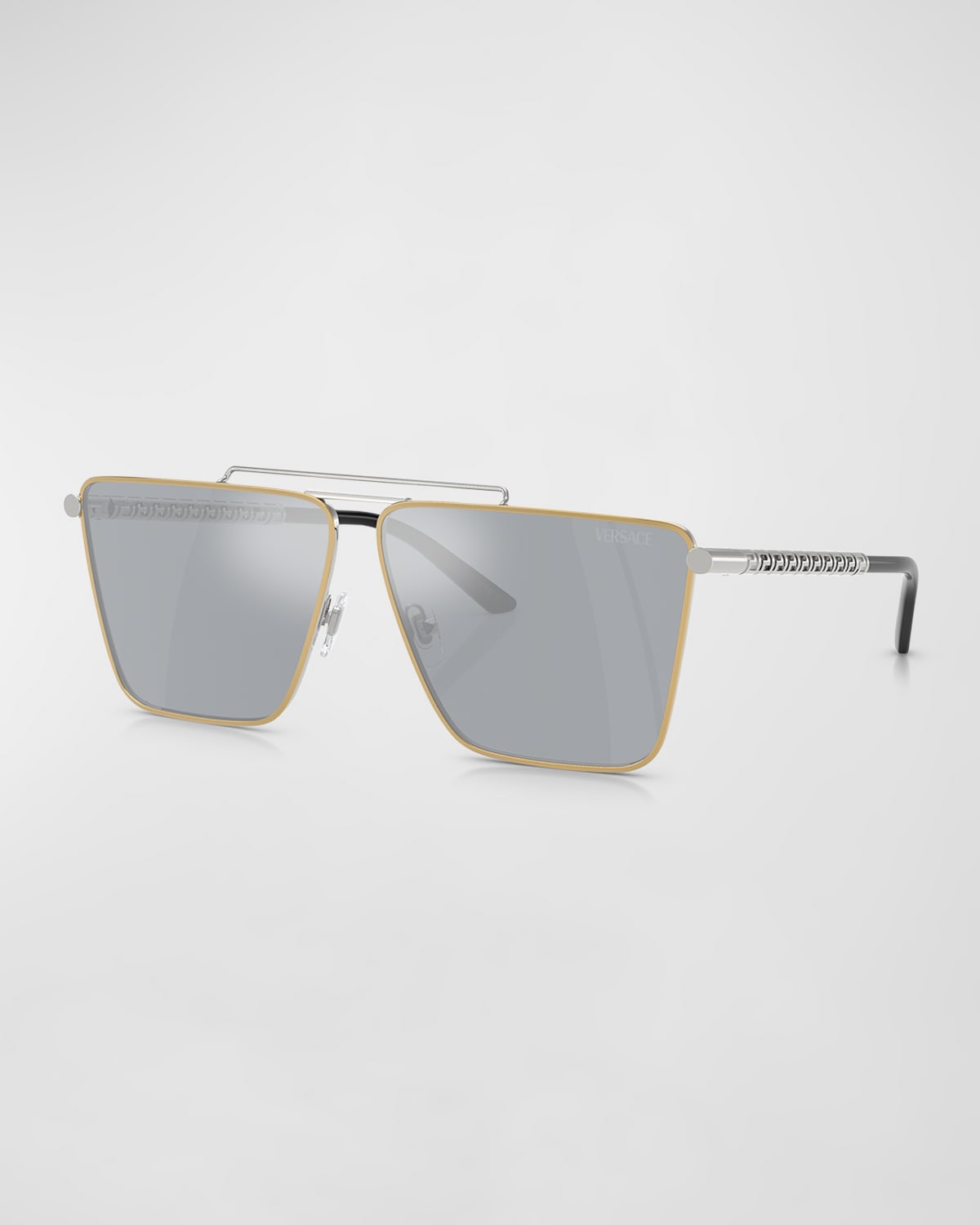 Shop Versace Men's Double-bridge Metal Square Sunglasses In Blu Mirror