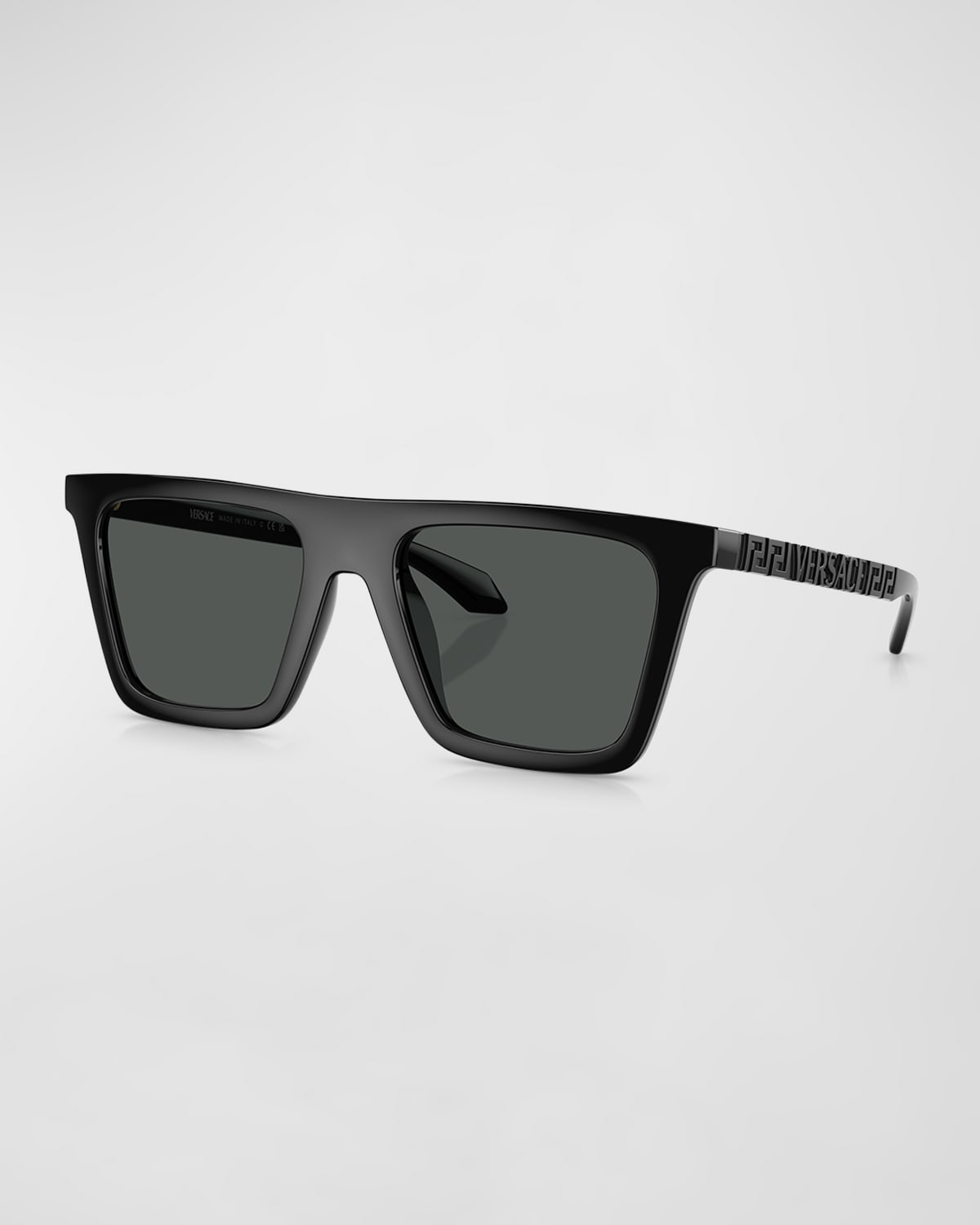 Shop Versace Men's Greca Logo Nylon Square Sunglasses In Black