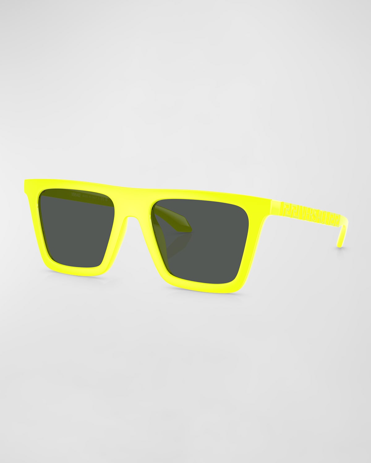 Shop Versace Men's Greca Logo Nylon Square Sunglasses In Yellow