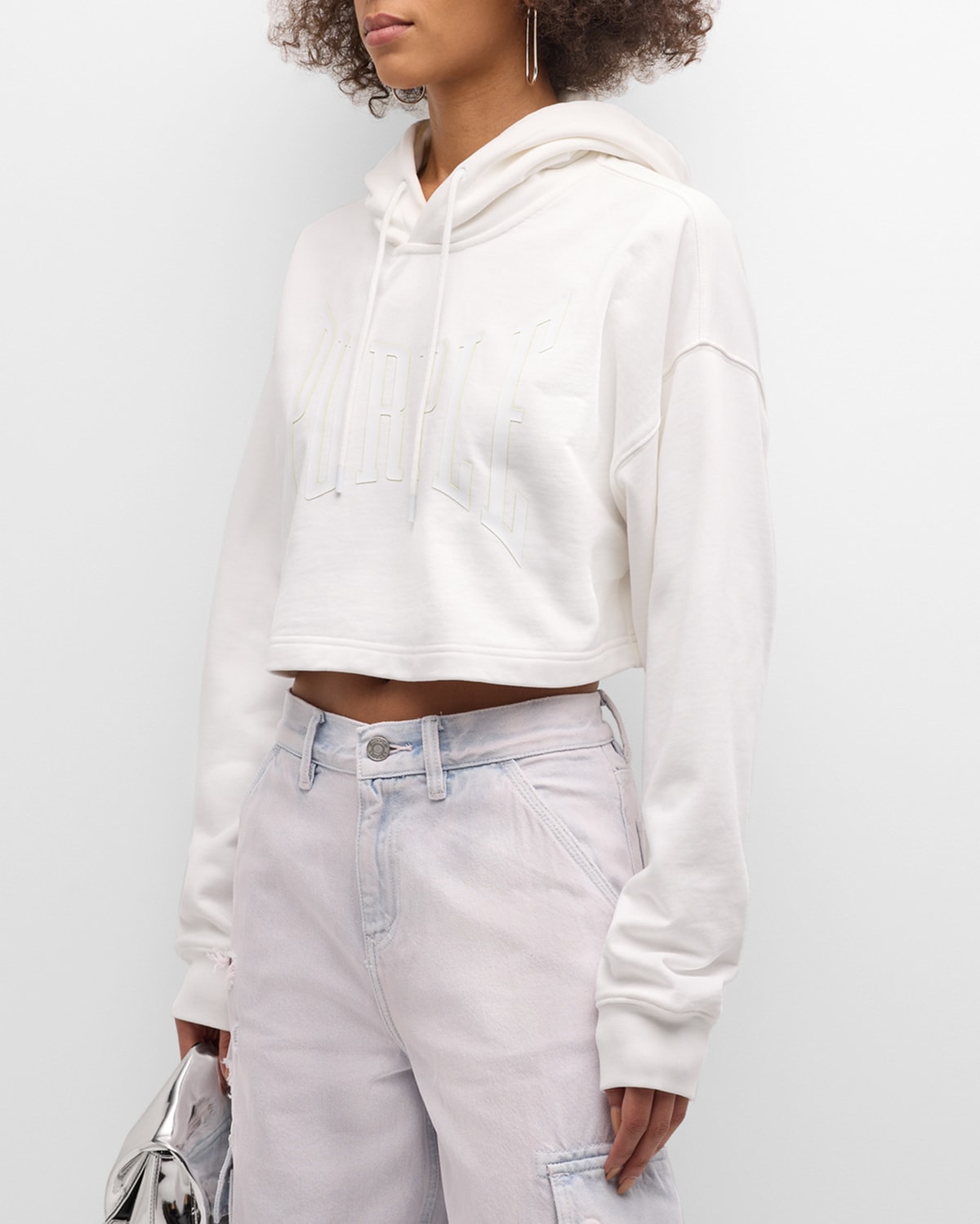 Shop Purple Cropped Logo Hoodie In White